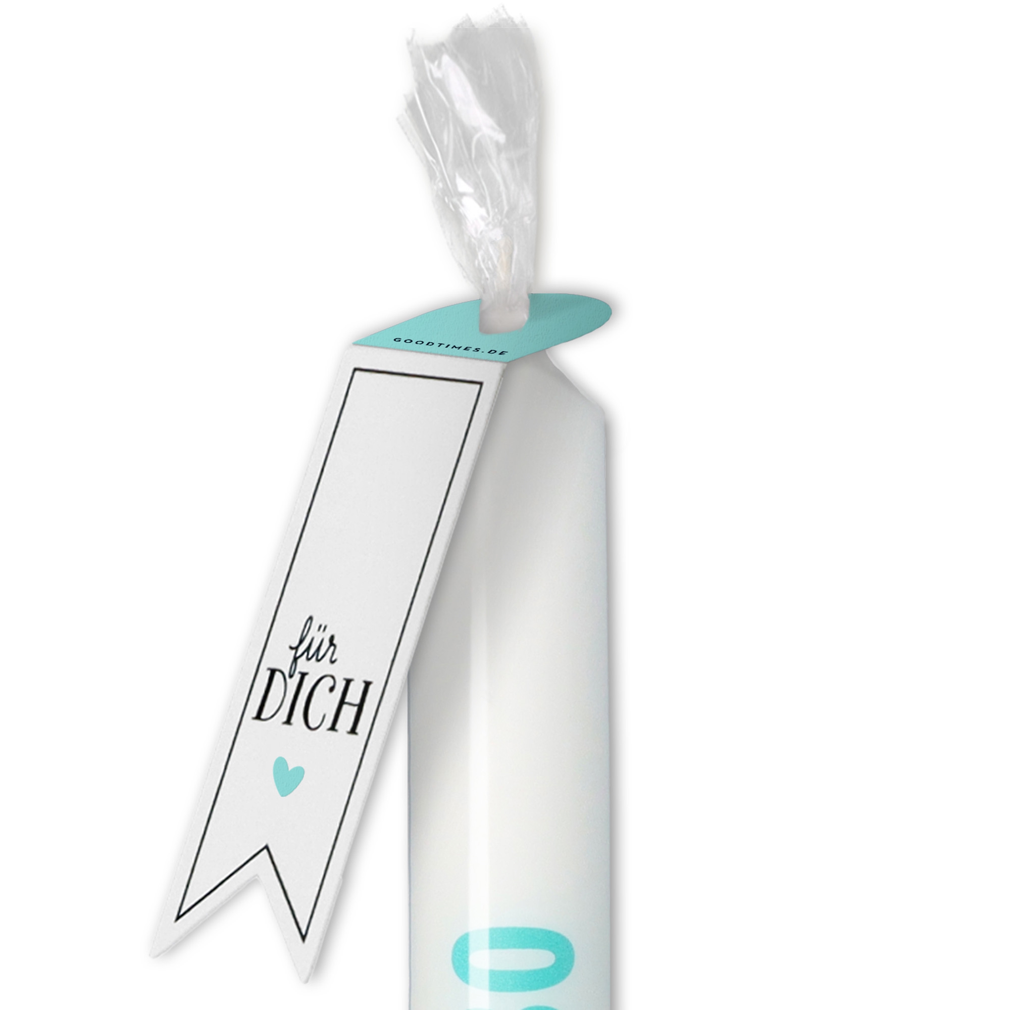 Stabkerze Weiß, Türkis "Circa 30" Stabkerze Weiß, Türkis "Circa 30"