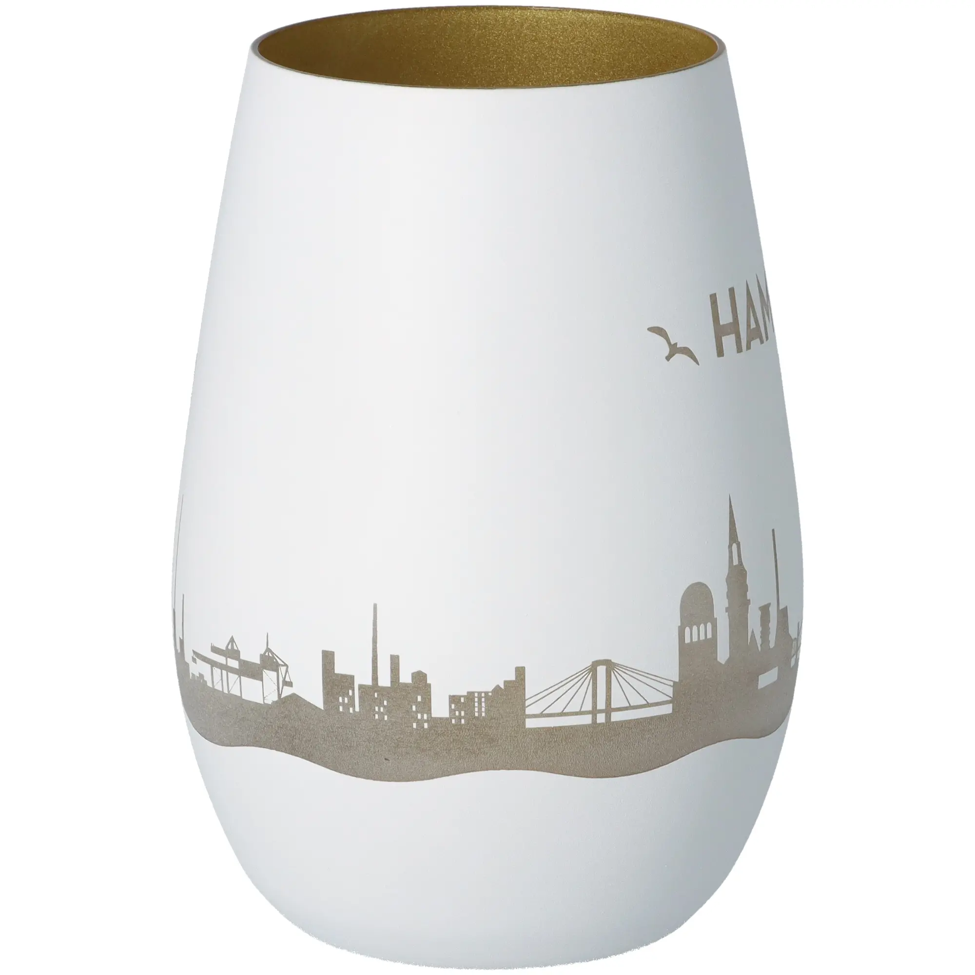 Windlicht Skyline Hamburg Weiß/Gold