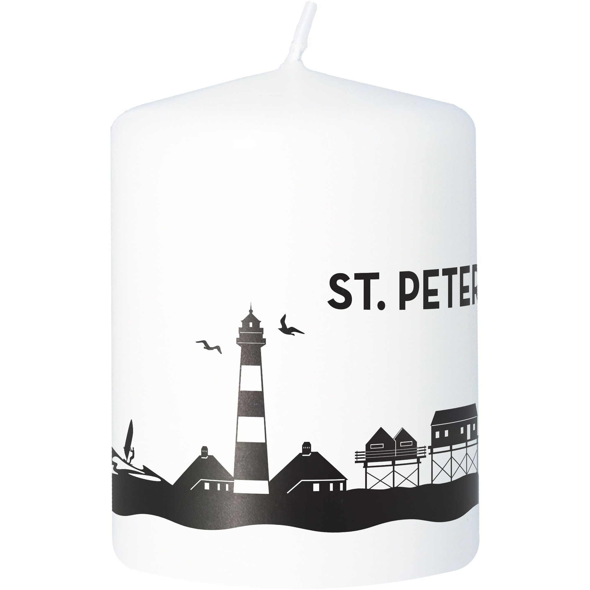 Stumpenkerze Skyline St. Peter-Ording Weiß Stumpenkerze Skyline St. Peter-Ording Weiß