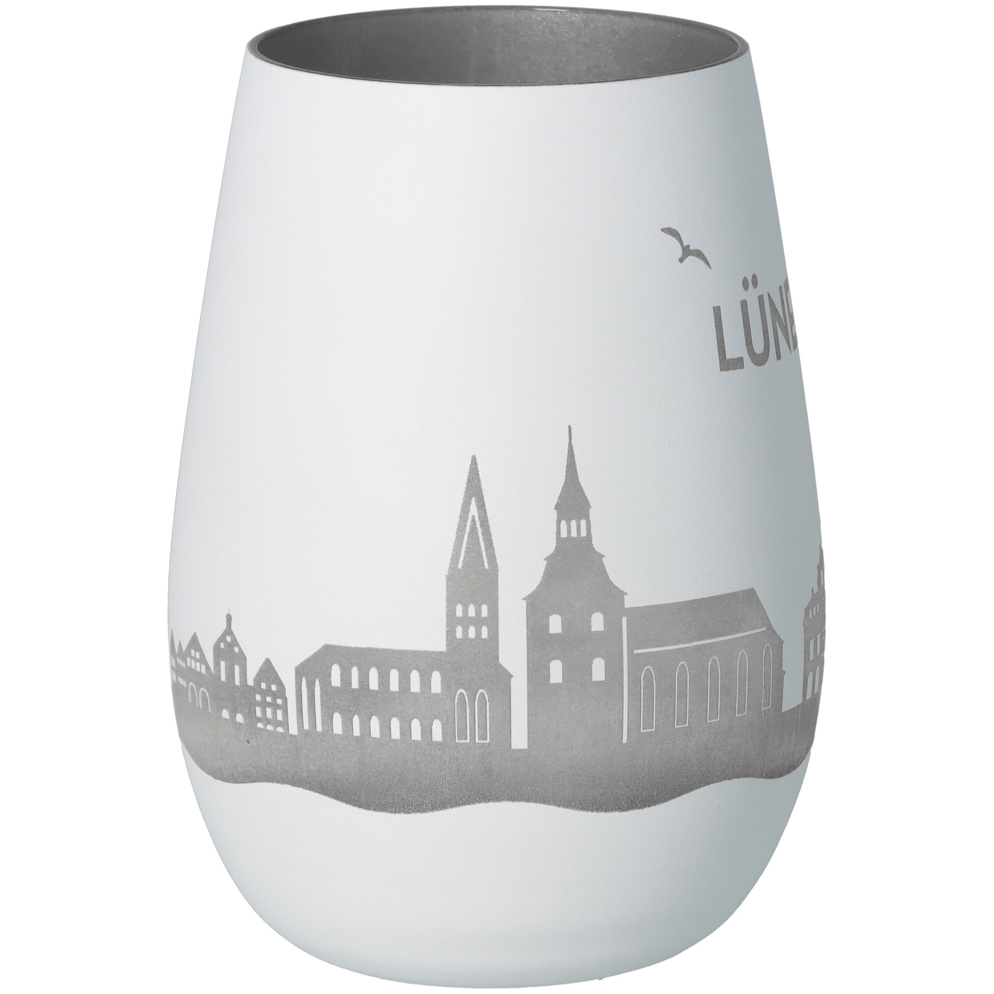 Windlicht Skyline Lüneburg Weiß/Silber Töpferei, Glas, Einmachglas