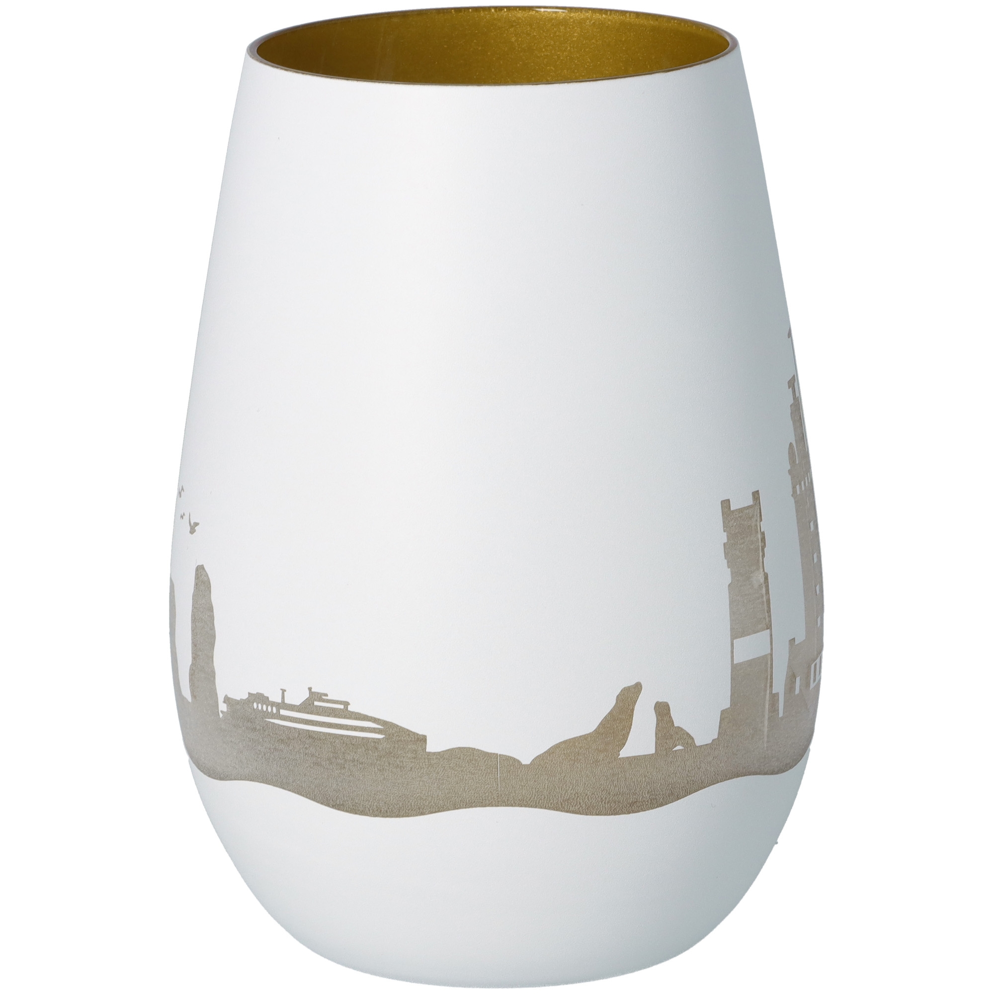 Windlicht Skyline Helgoland Weiß/Gold Töpferei, Krug, Vase, Porzellan, Lampe