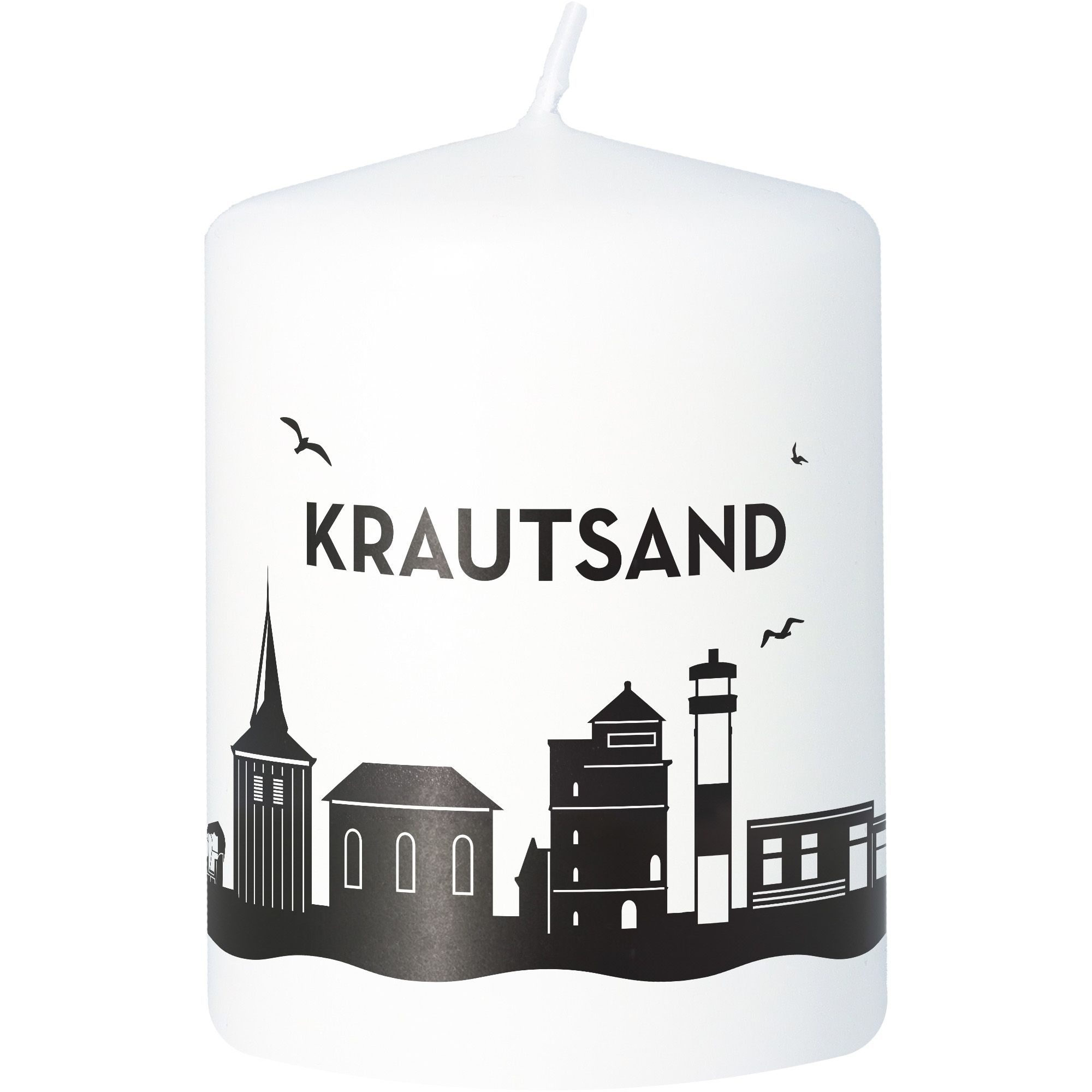 Stumpenkerze Skyline Krautsand Weiß Kerze