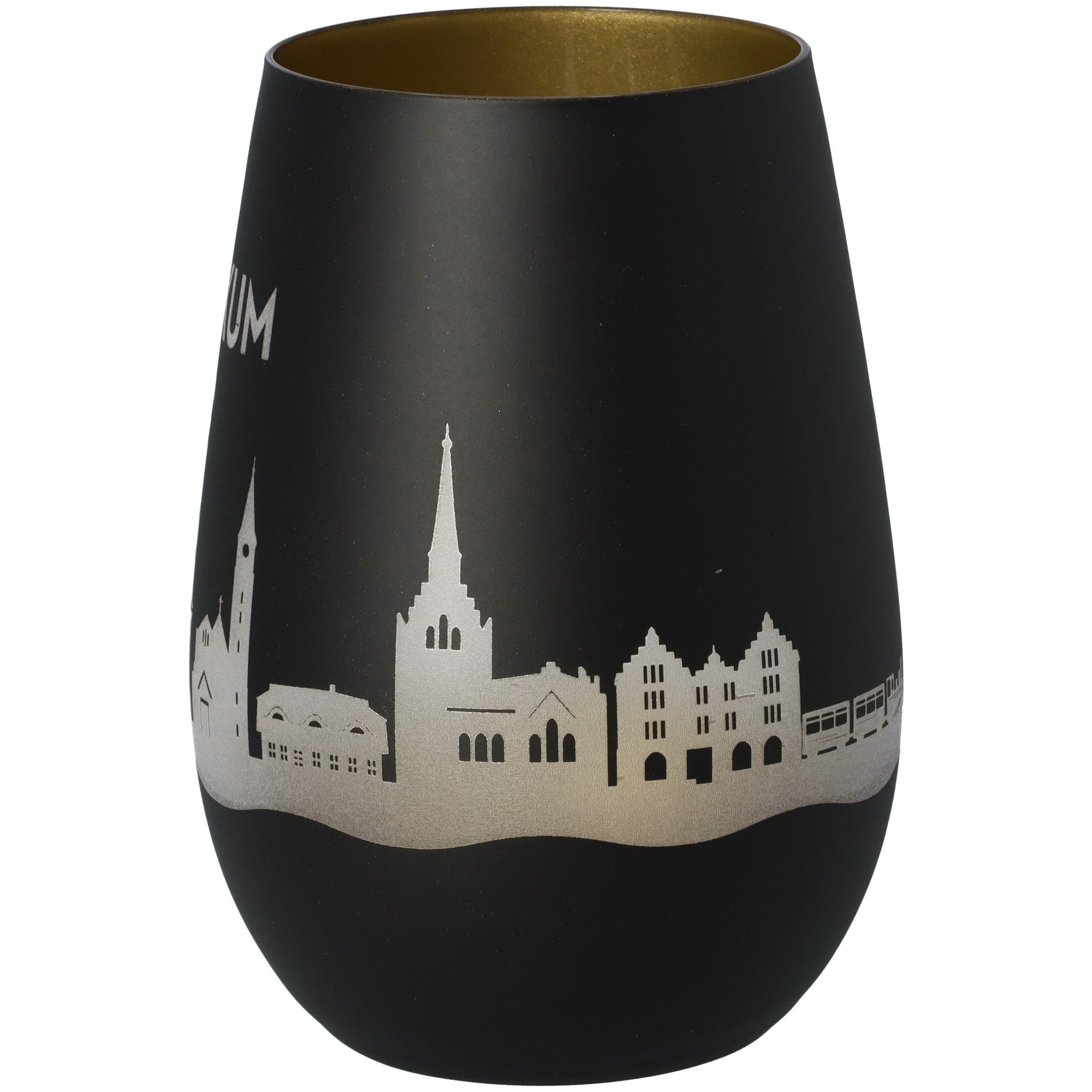 Windlicht Skyline Borkum Schwarz/Gold Töpferei, Glas, Lampe, Vase