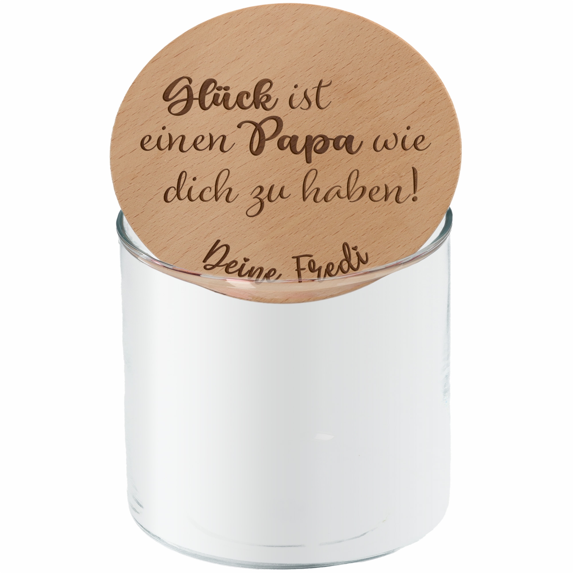 5b9bac1bd6926234a48bc69ed89a5d003248dec7 Geschenkglas Glück ist einen Papa... "Name"