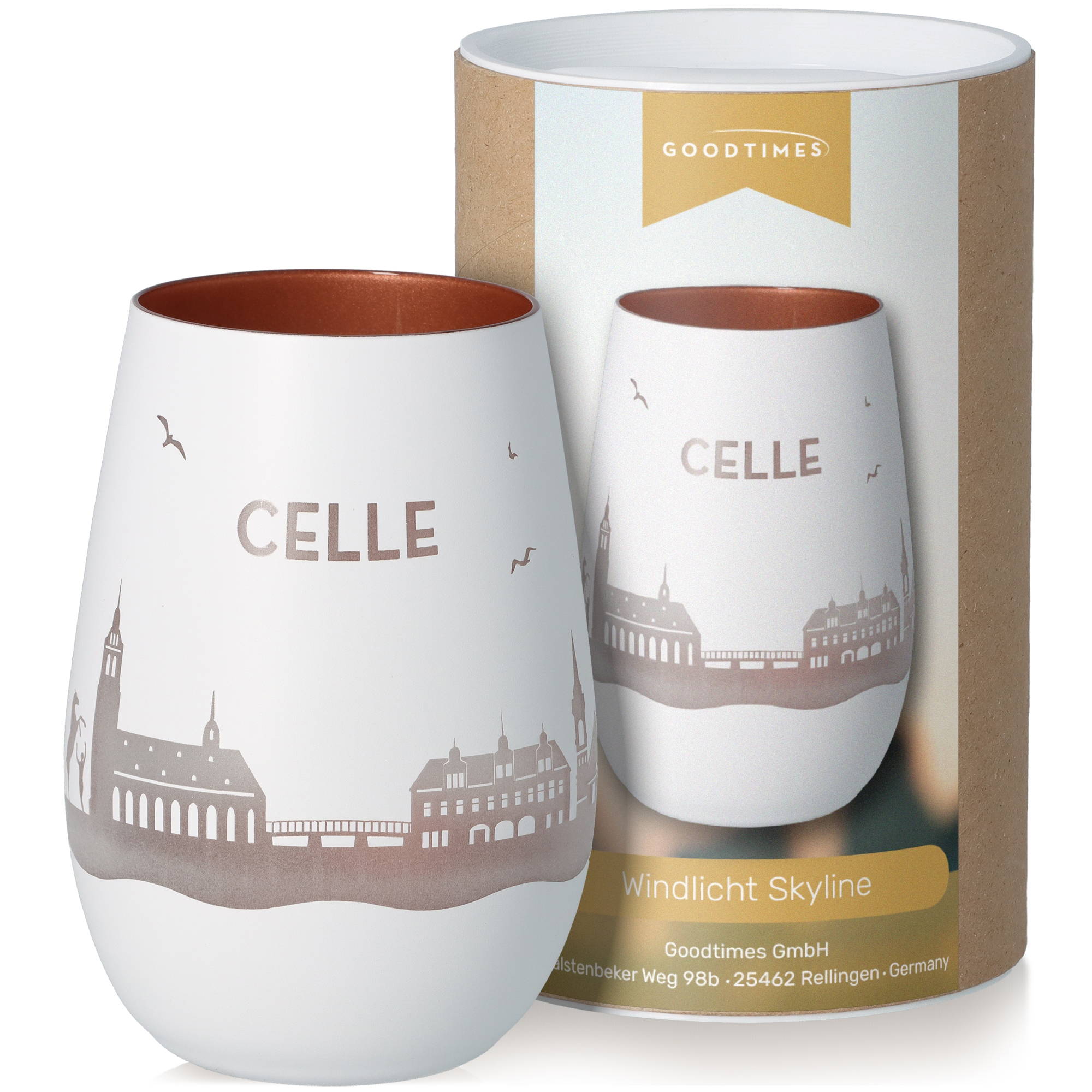 Windlicht Skyline Celle Weiß/Bronze Töpferei, Tasse, Krug, Kunst, Porzellan