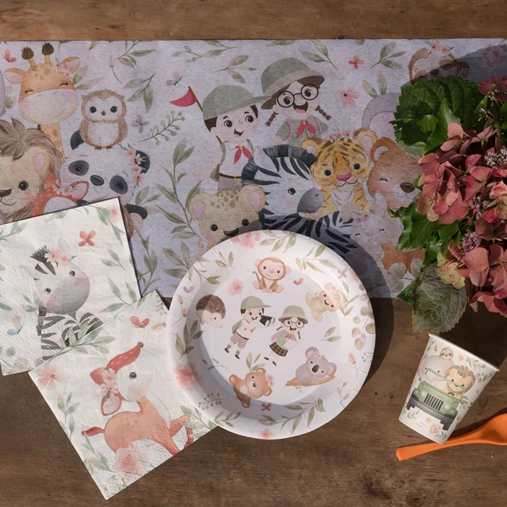 Kinderfreundige Tiere, Tiermotiv, Becher, Teller, Serviettenset