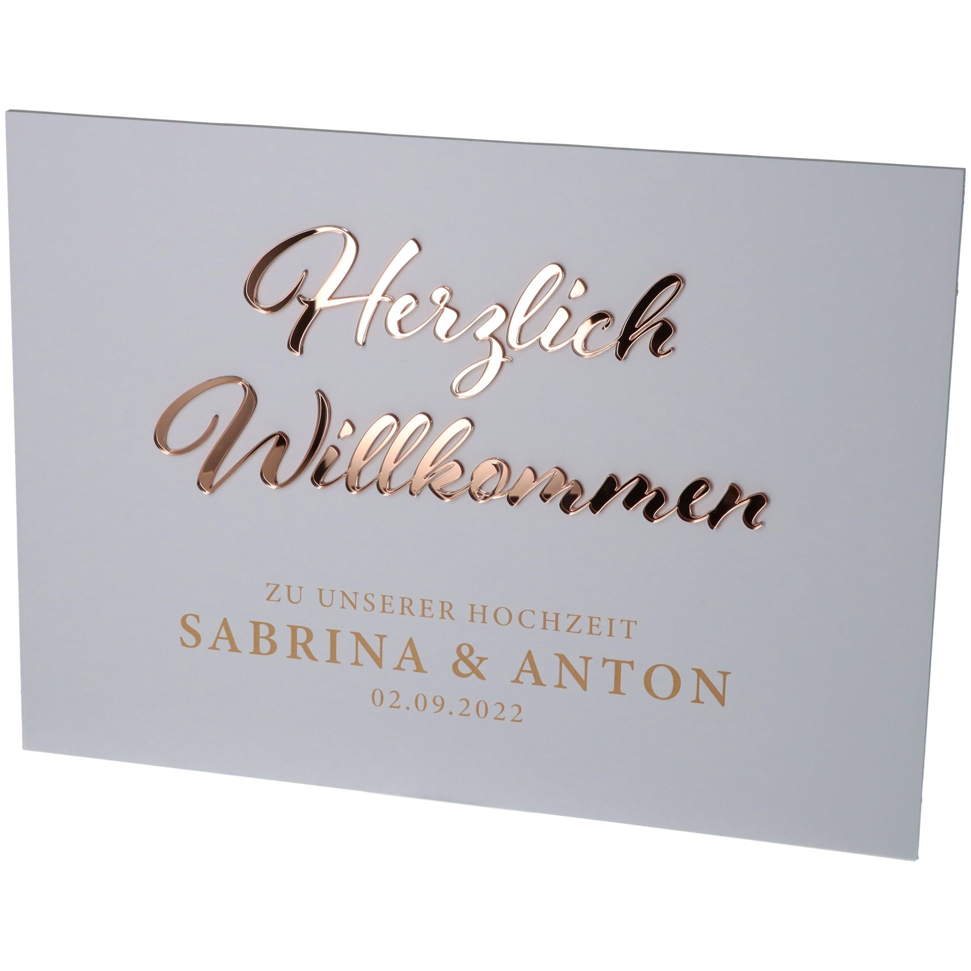 Willkommensschild Hochzeit "Namen & Datum" Rosé Gold Willkommensschild Hochzeit "Namen & Datum" Rosé Gold
