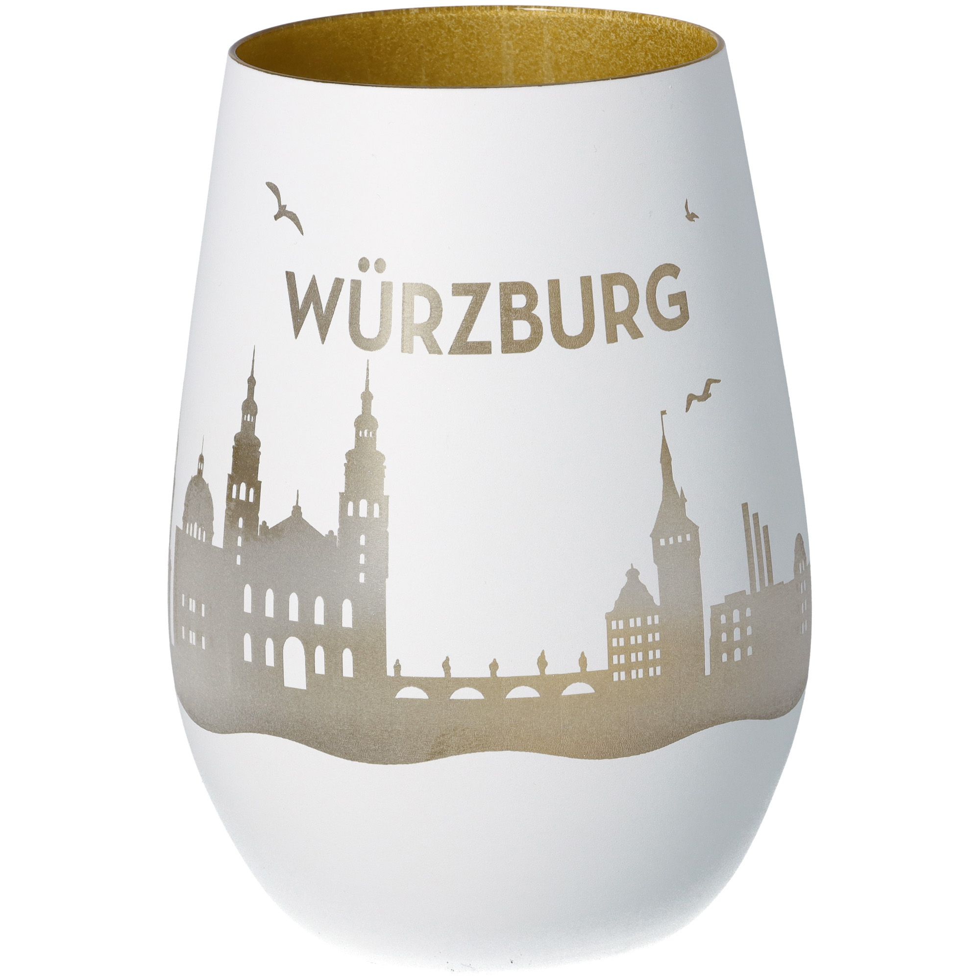 Windlicht Skyline Würzburg Weiß/Gold