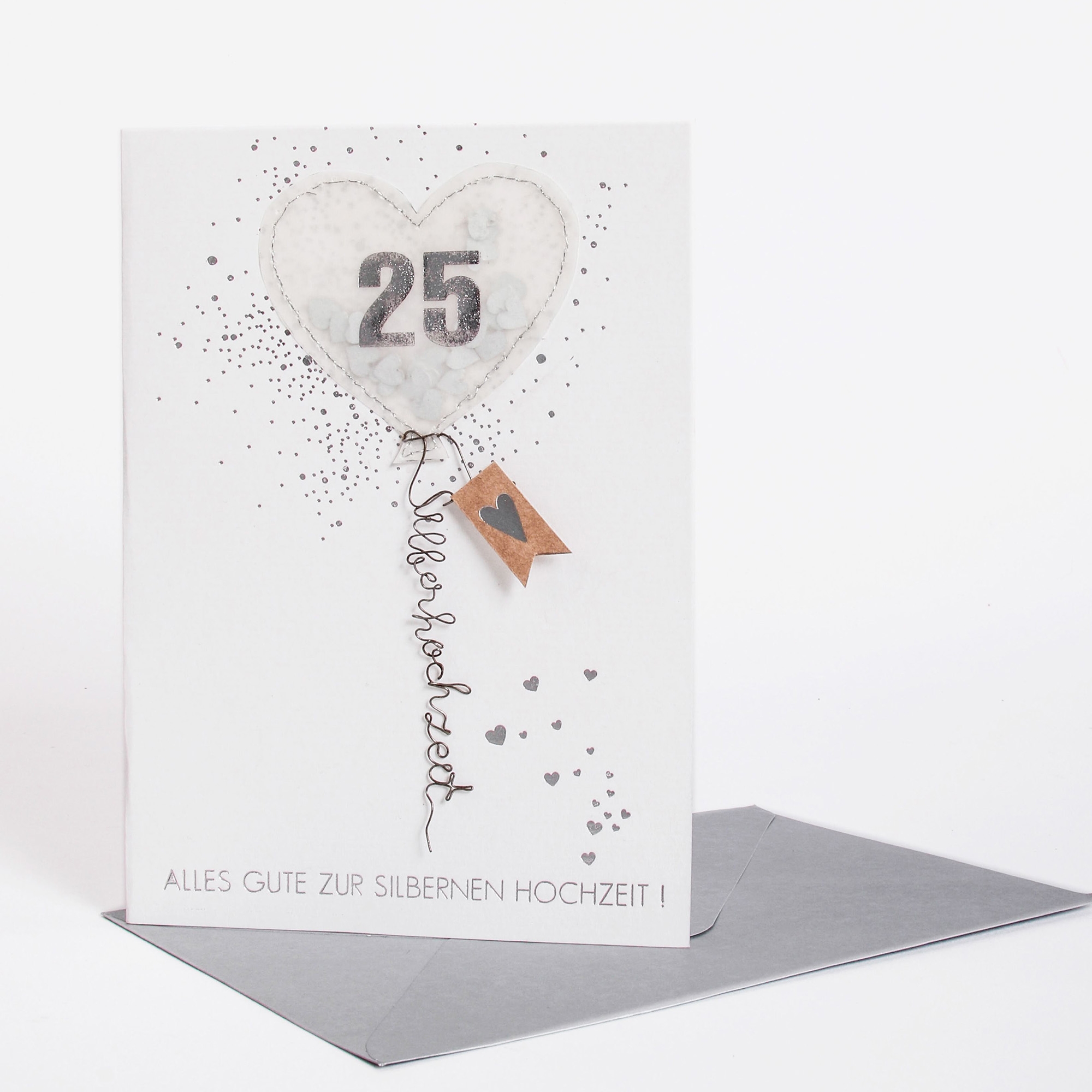 Luftballon Karte "Silberhochzeit" Briefumschlag, Grußkarte, Post