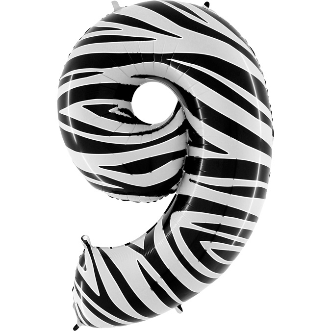 Folienballon Zahl 9 Zebra 100 cm