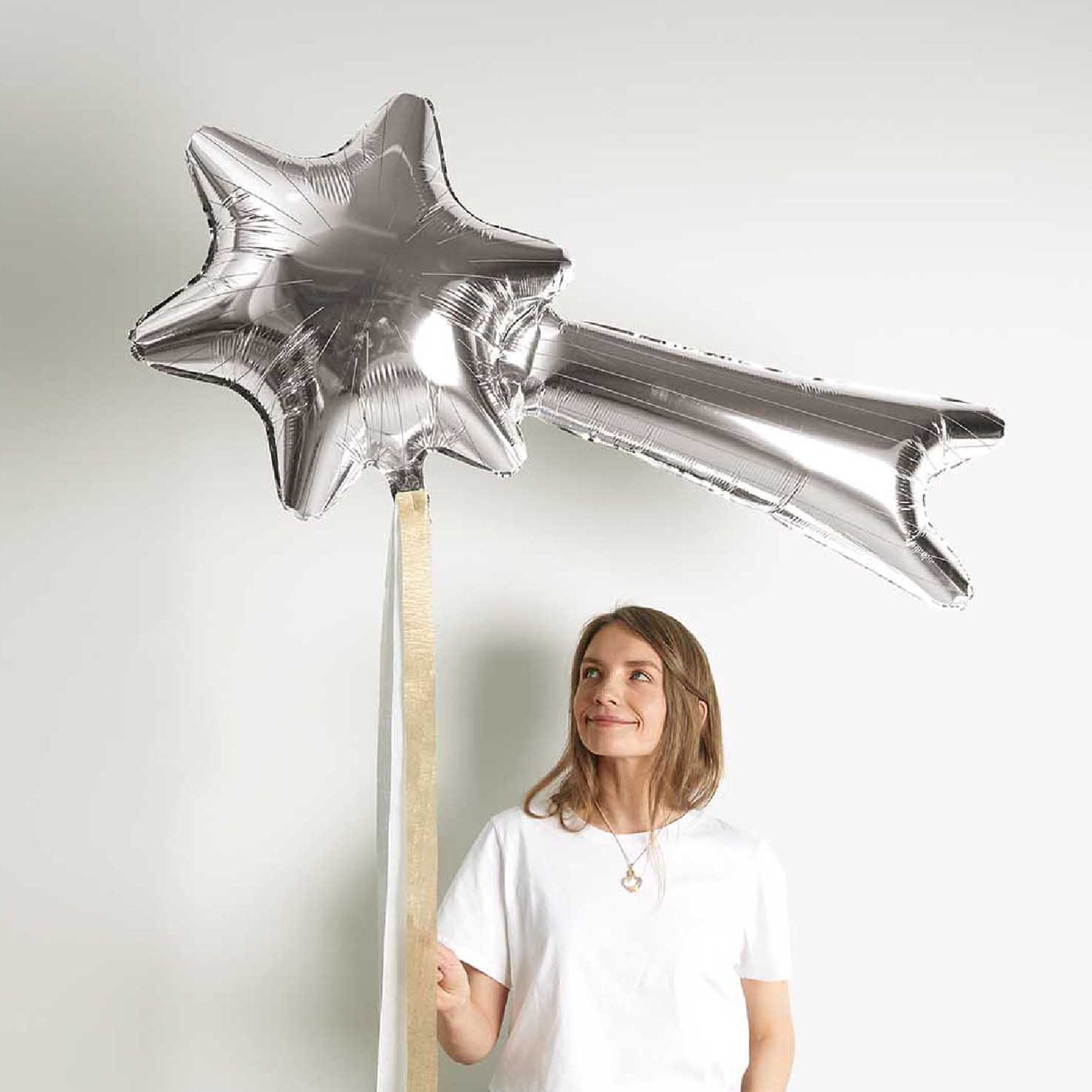 Folienballon "Sternschnuppe Silber" 110 x 60 cm Kreuz, Symbol, Person