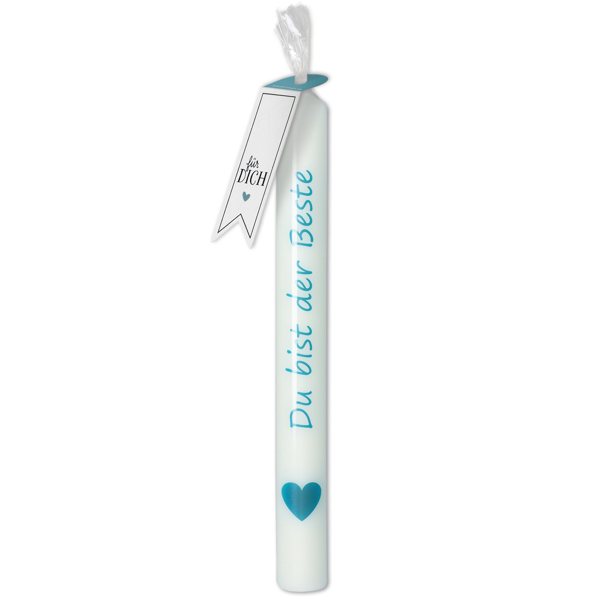 Stabkerze Weiß, Petrol Herz "Du bist der Beste" Stabkerze Weiß, Petrol Herz "Du bist der Beste"