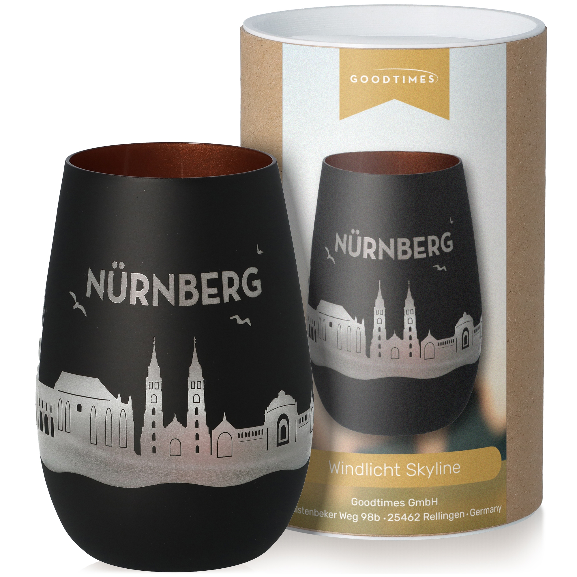 Windlicht Skyline Nürnberg Schwarz/Bronze Töpferei, Krug