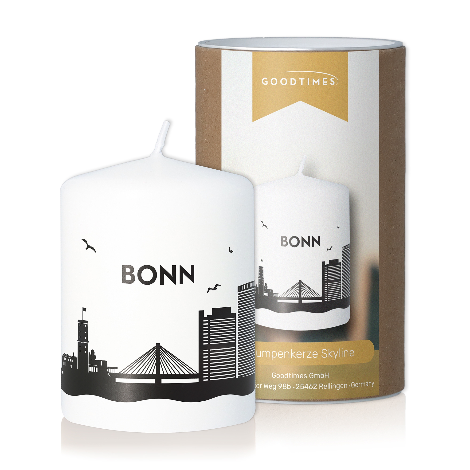 Stumpenkerze Skyline Bonn Weiß Stumpenkerze Skyline Bonn Weiß