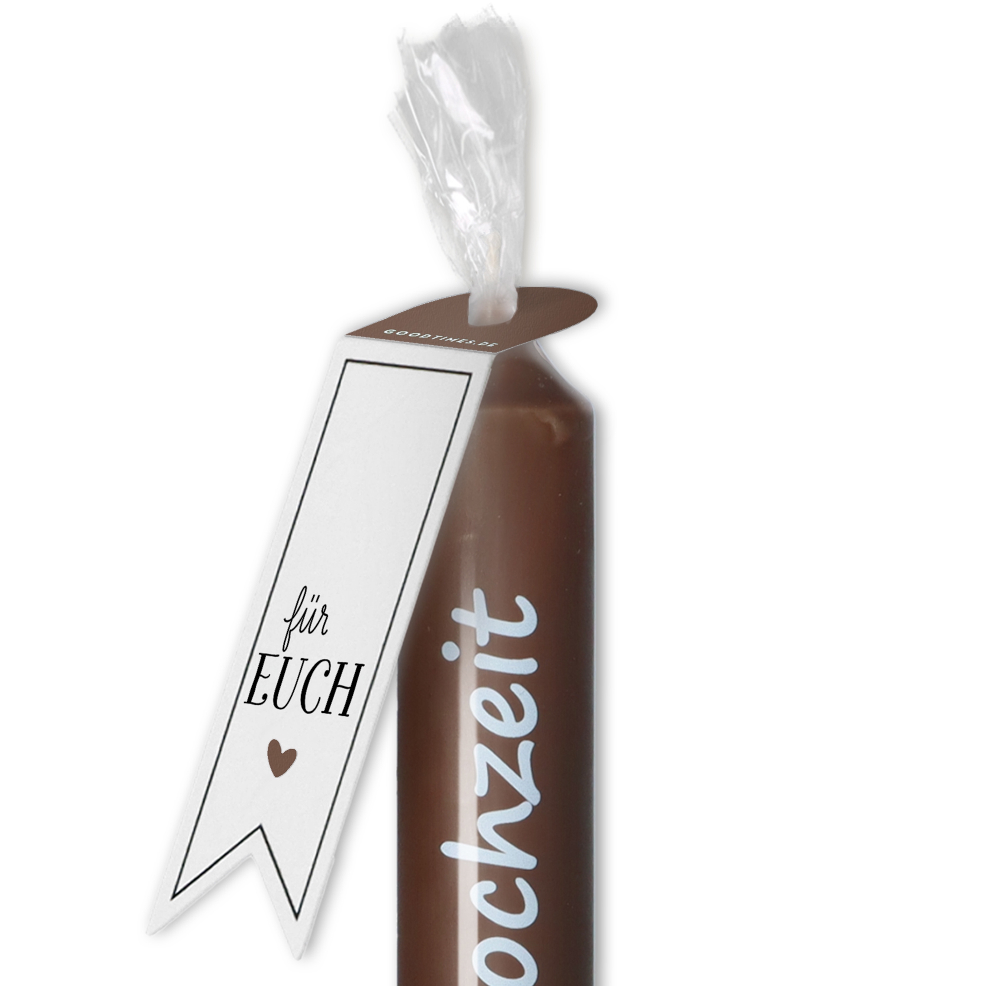 Stabkerze Braun "Hölzerne Hochzeit" Stabkerze Braun "Hölzerne Hochzeit"