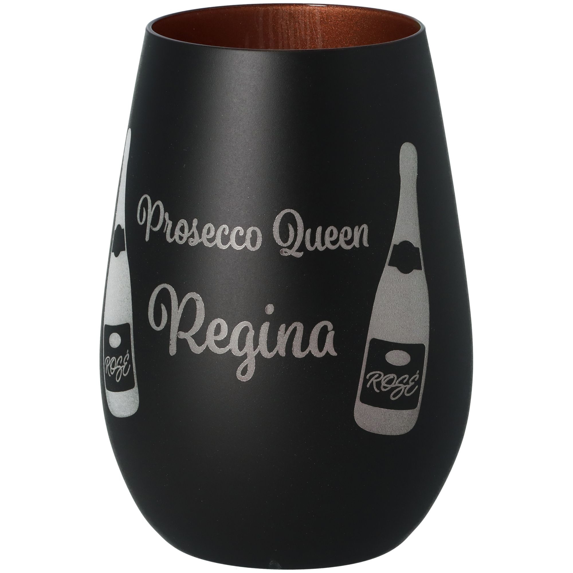 Windlicht Prosecco Queen "Name" Schwarz/Bronze Krug, Töpferei, Vase