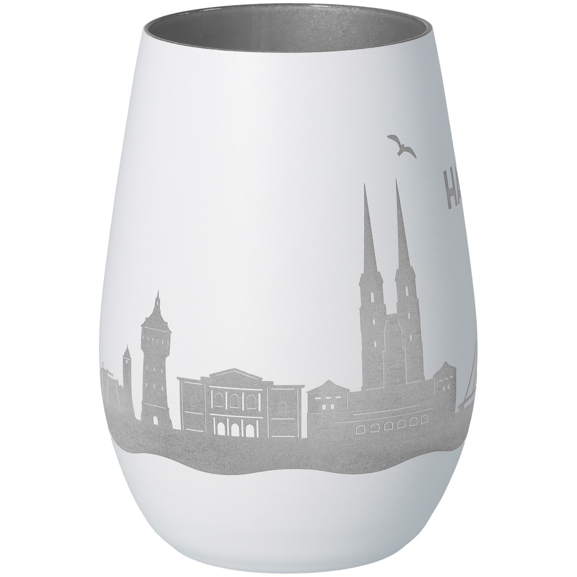 Windlicht Skyline Halle Weiß/Silber Töpferei, Krug, Vase, Porzellan, Glas
