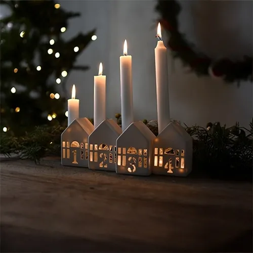 Adventskerze, Hausform Laterne, Kerzen, Holz Kerzenhalter, Weihnachtsdeko
