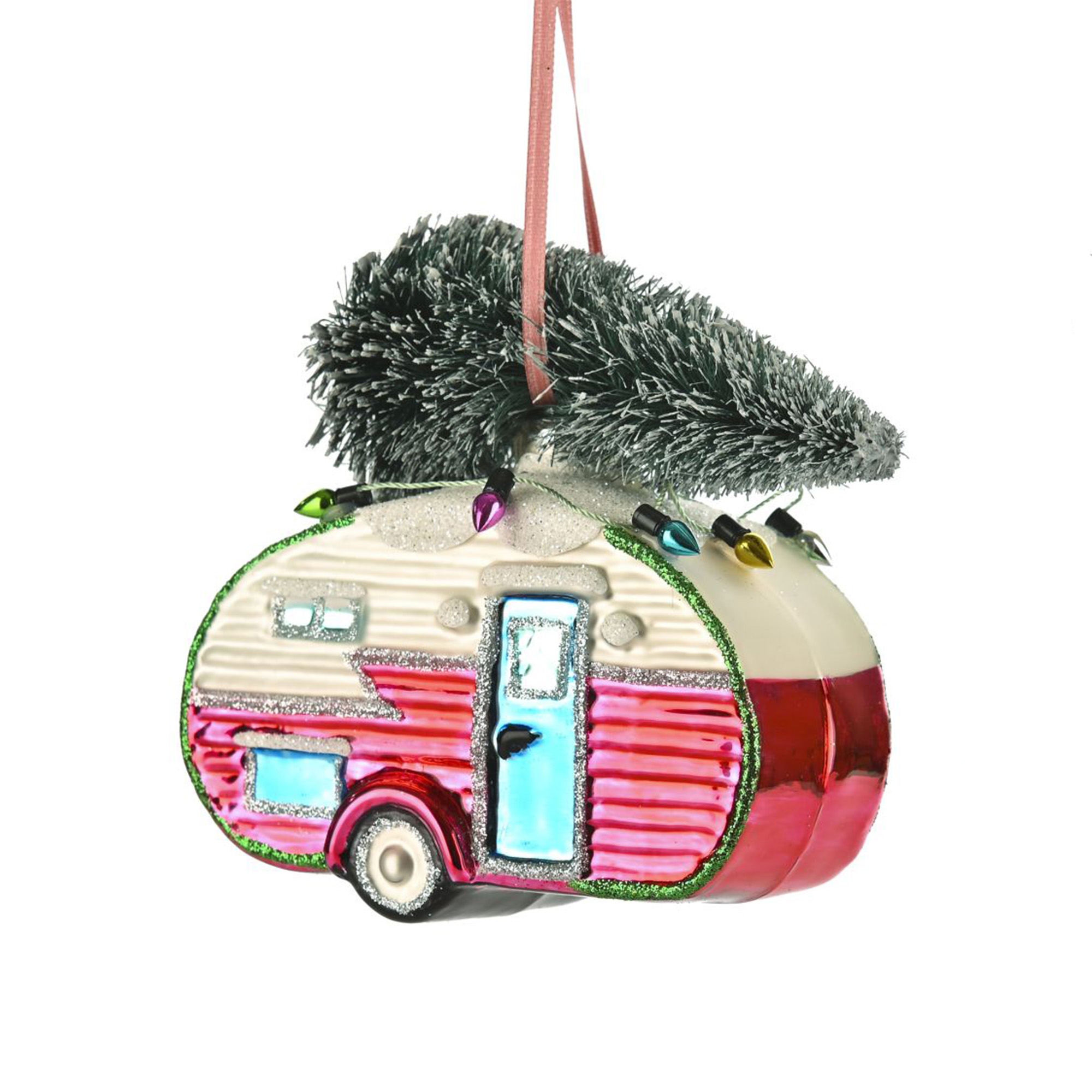 Weihnachtskugel "Wohnanhänger mit Weihnachtsbaum, Rot" Zubehor