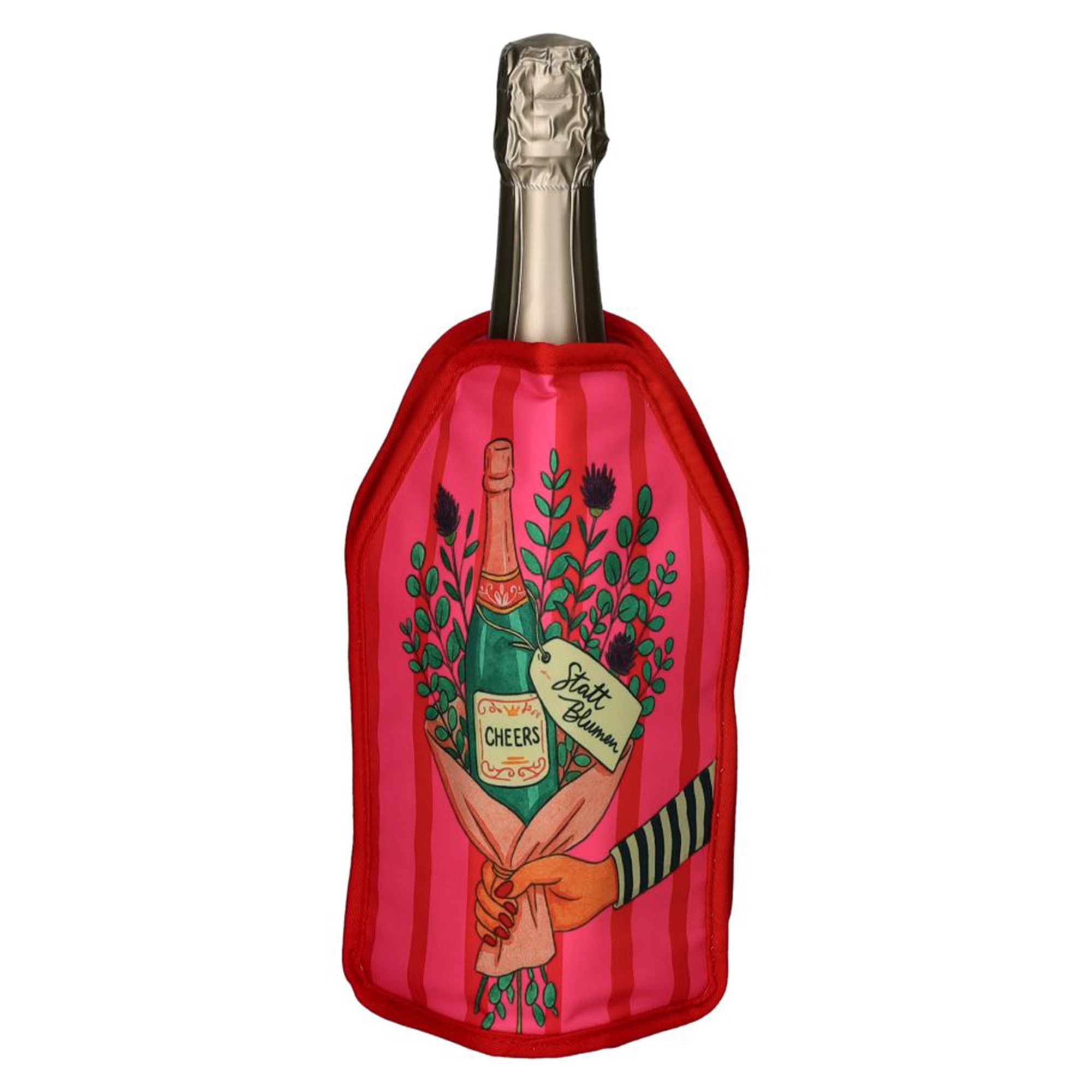 Kühlmanschette "Statt Blumen" Hot Pink Flasche, Alkohol, Getränk, Schnaps, Absinth