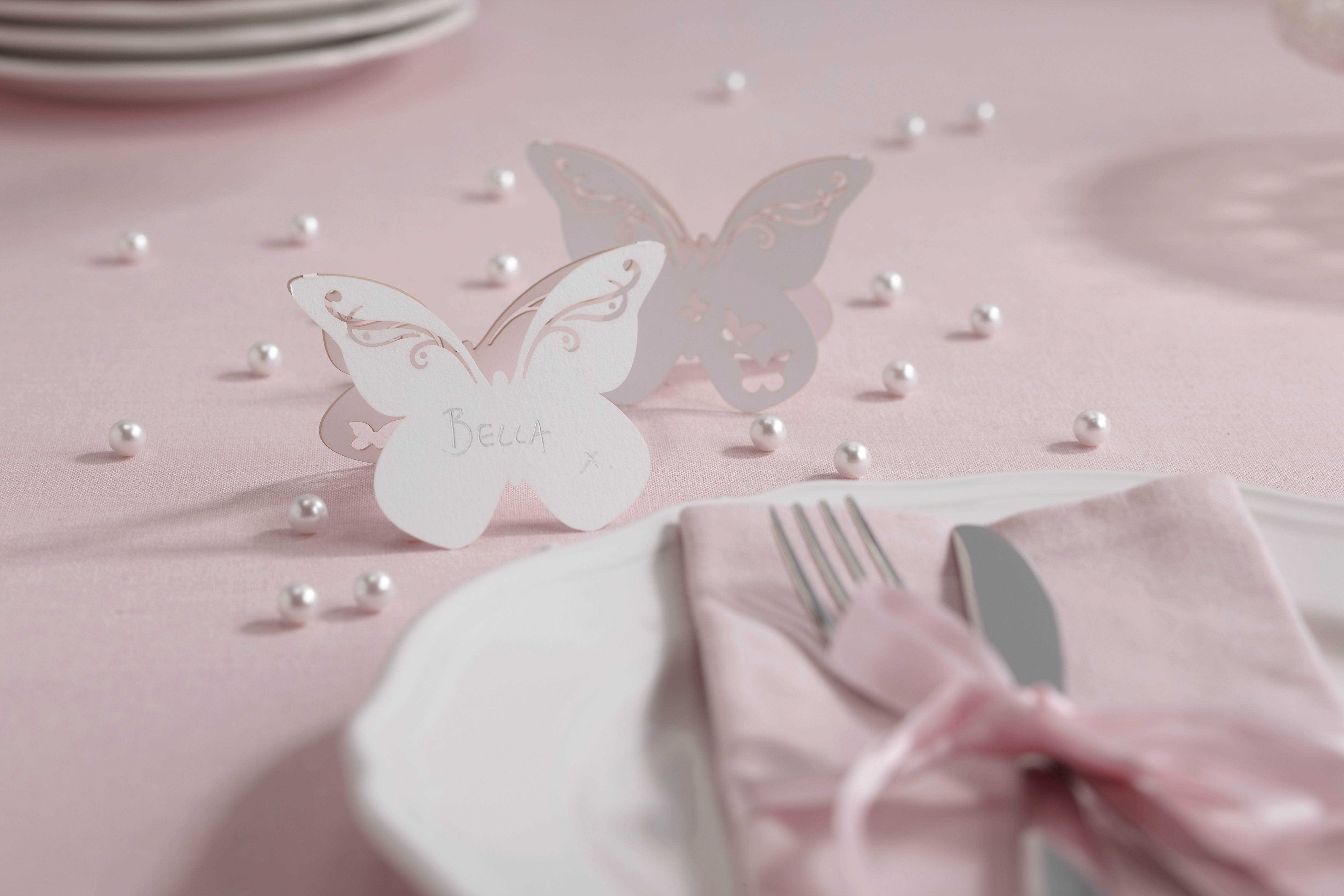 Flutter-by - 10 Schmetterling-Platzkarten Weiß