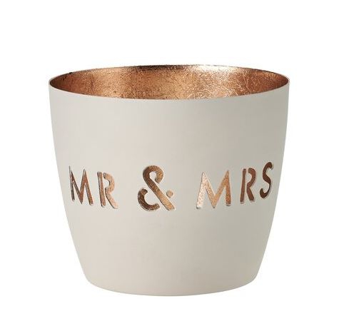 Madras Windlicht "Mr & Mrs", Weiß/Gold - M