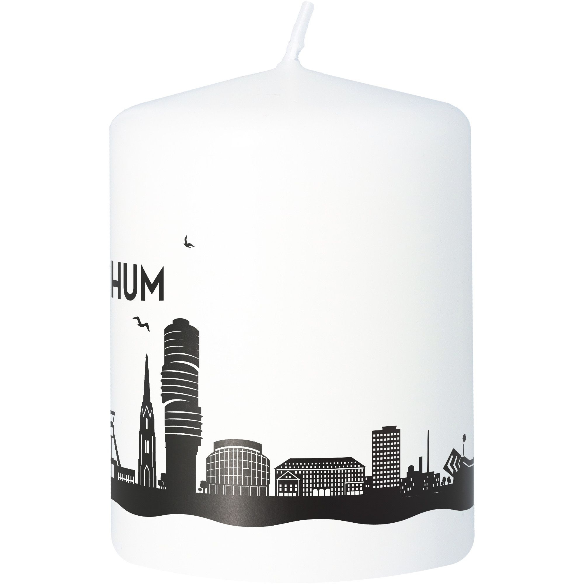 Stumpenkerze Skyline Bochum Weiß Lampe