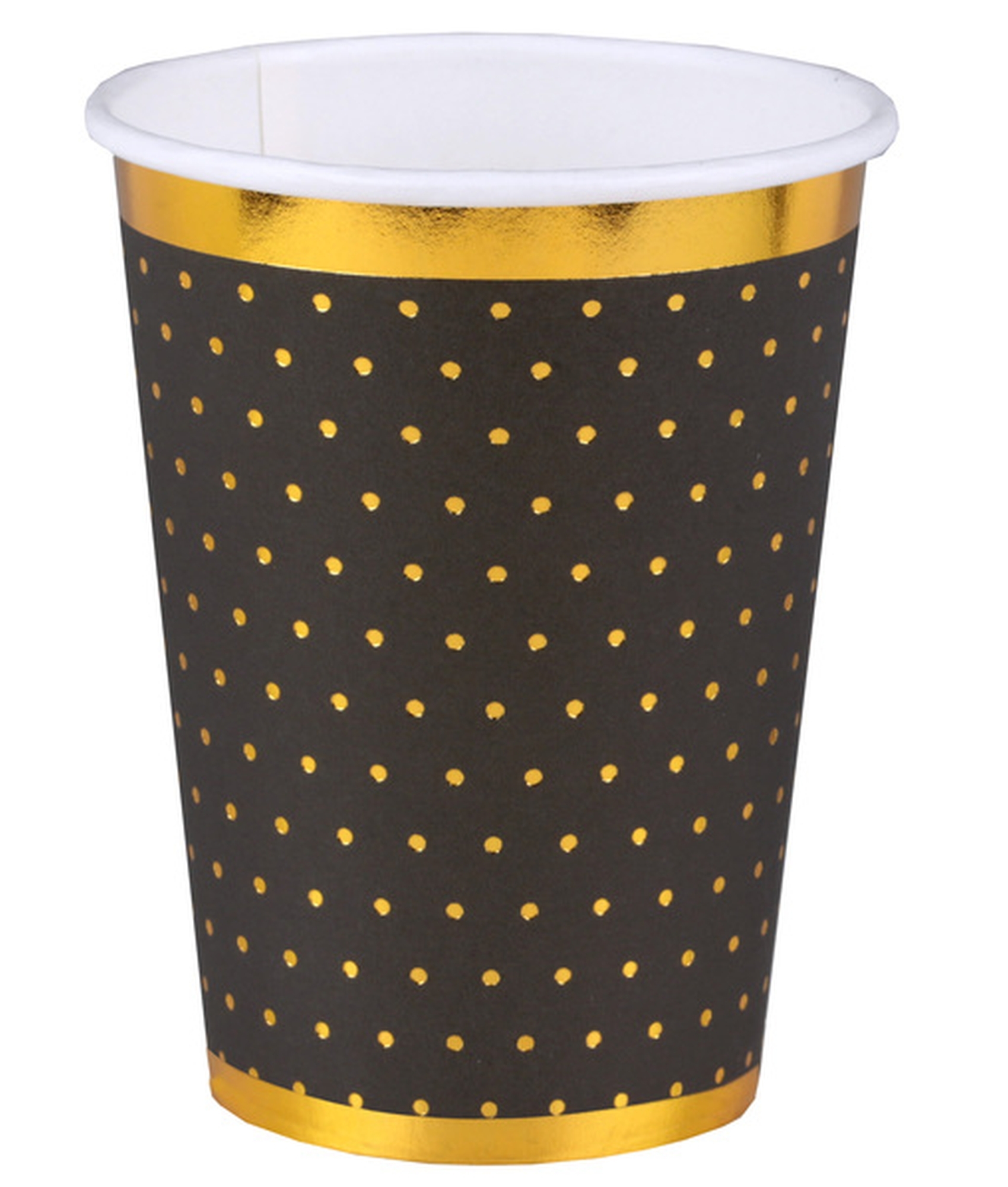 Glamour - 10 Pappbecher Schwarz / goldene Punkte Glamour - 10 Pappbecher Schwarz / goldene Punkte