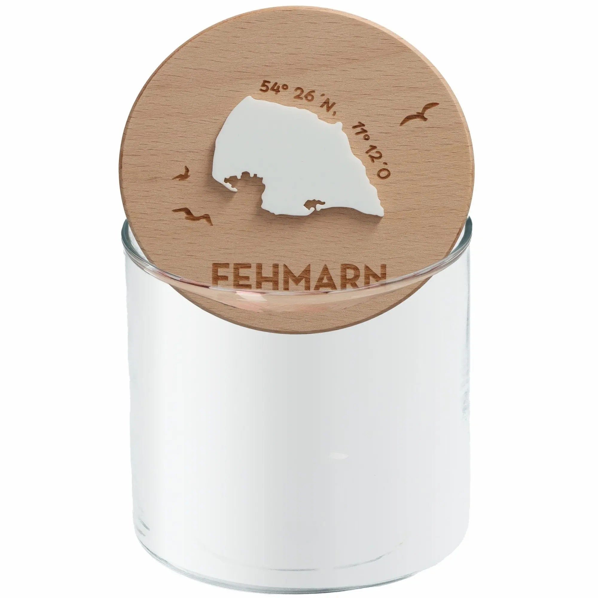 Geschenkglas Skyline "Fehmarn Silhouette" Weiß 530 ml
