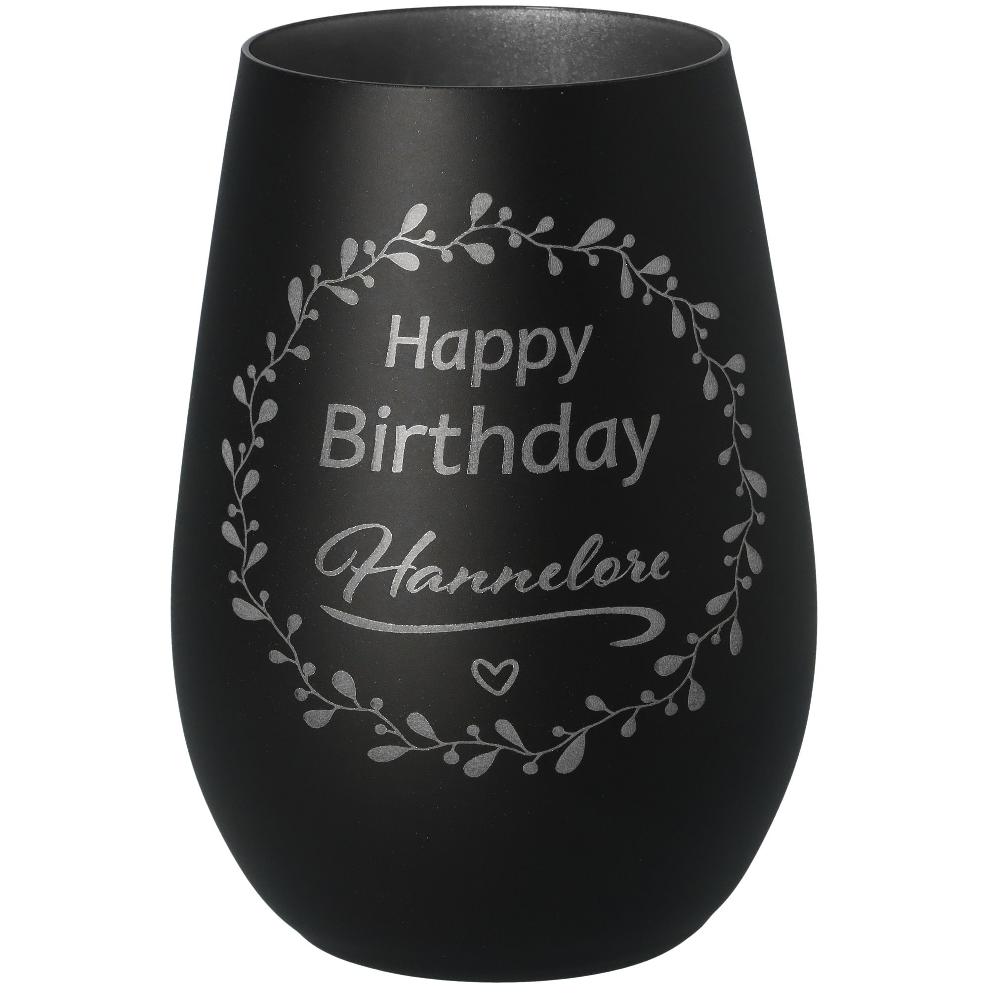 Windlicht Happy Birthday "Name" Schwarz/Silber Krug, Töpferei, Vase, Glas