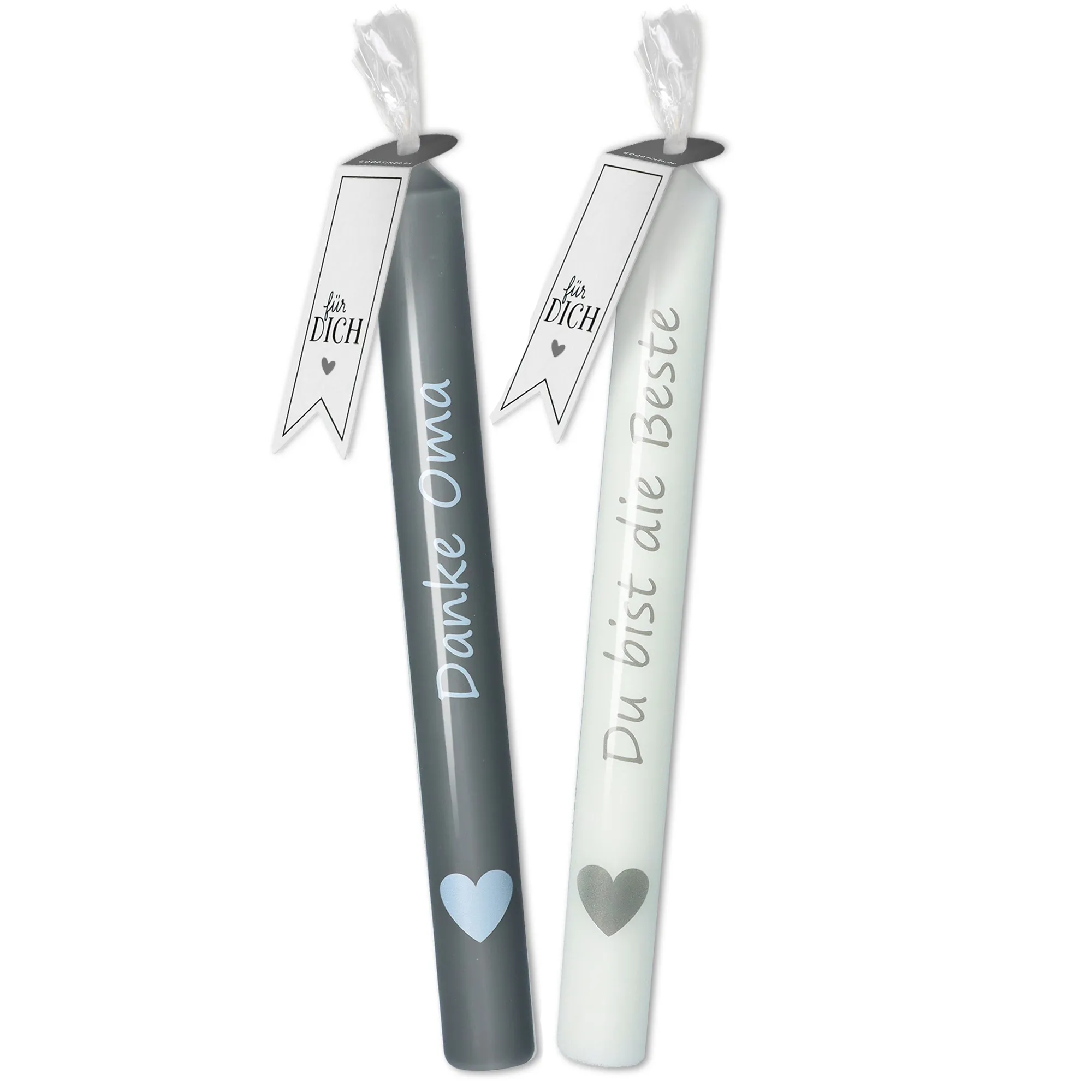 Stabkerzen-Set Anthrazit/Weiß "Danke Oma" & "Du bist die Beste"