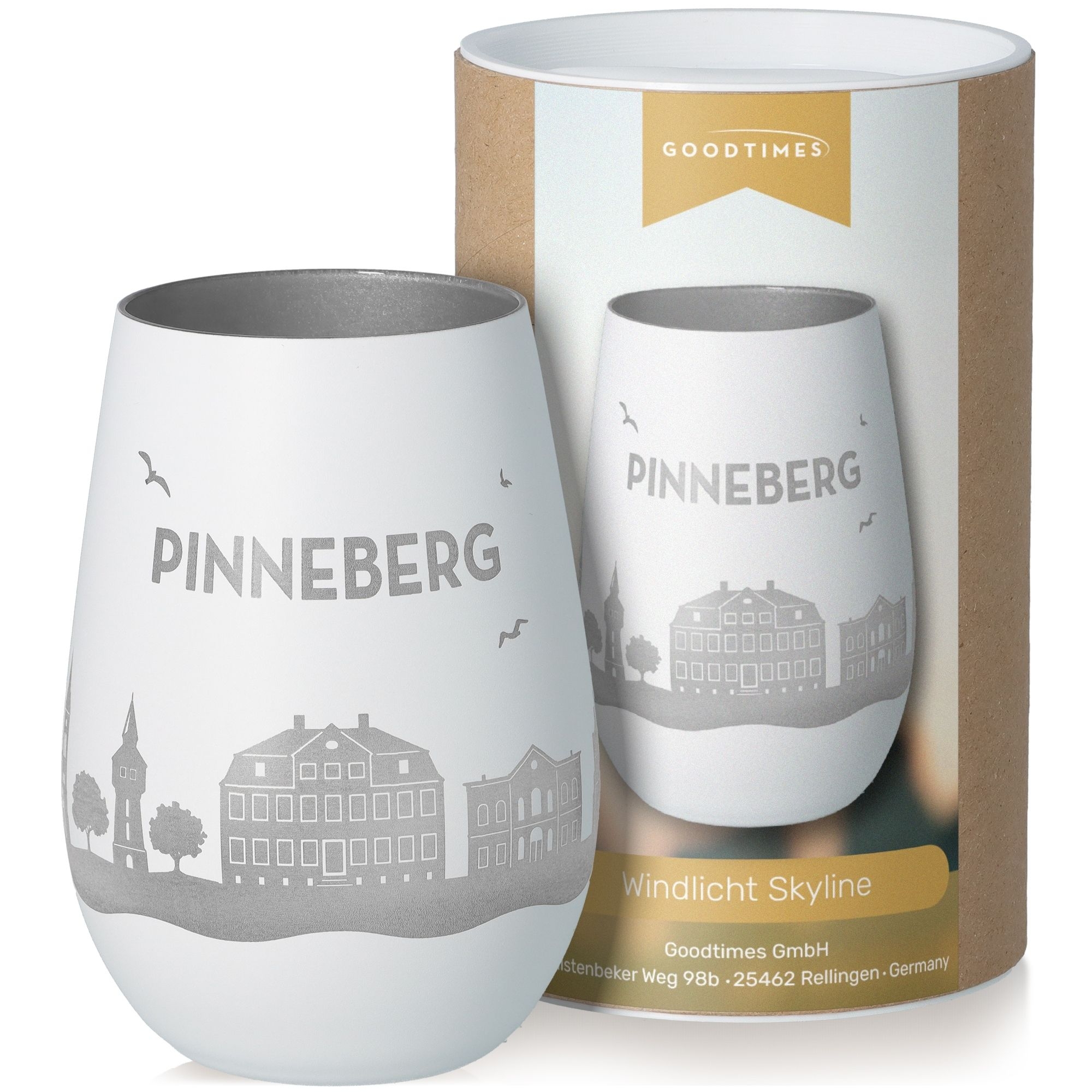 Windlicht Skyline Pinneberg Weiß/Silber Töpferei, Krug, Glas, Tasse