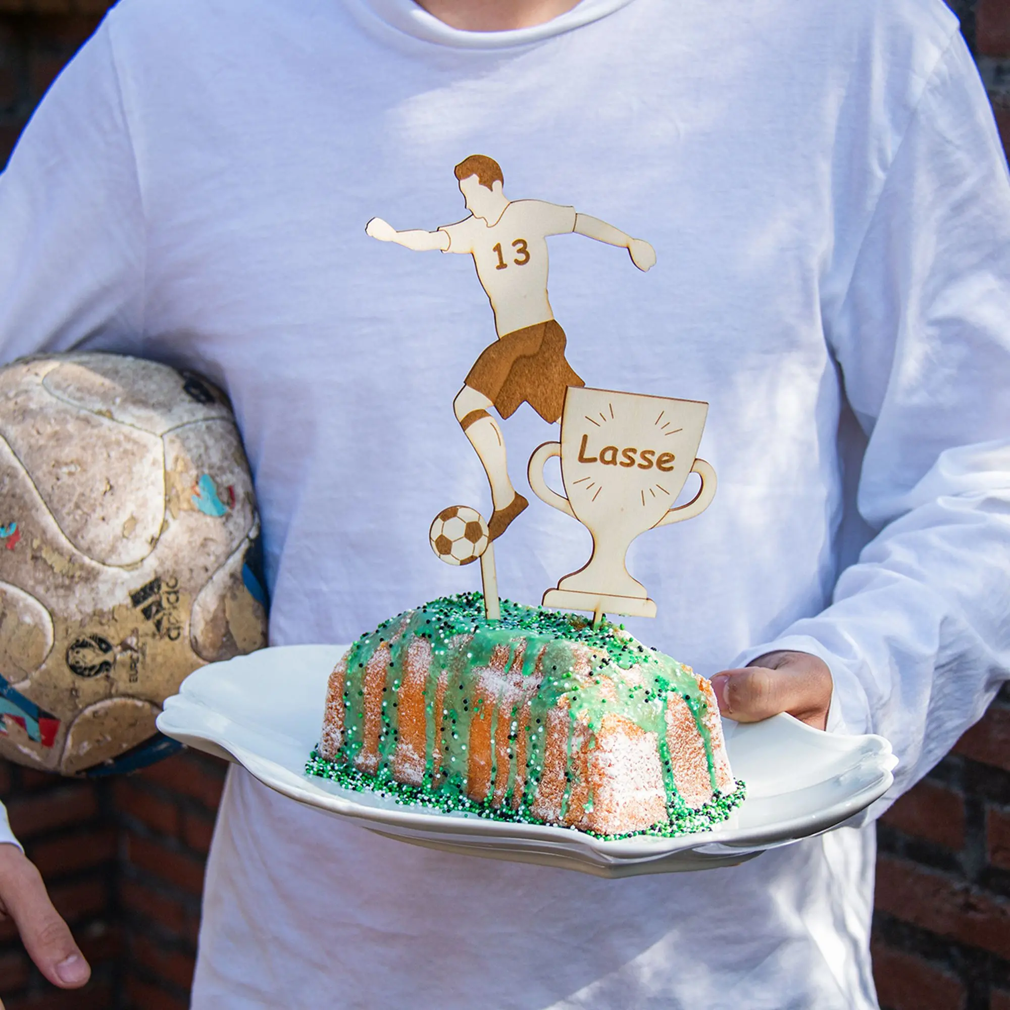 Cake Topper Fußball & Pokal "Name & Zahl" Set