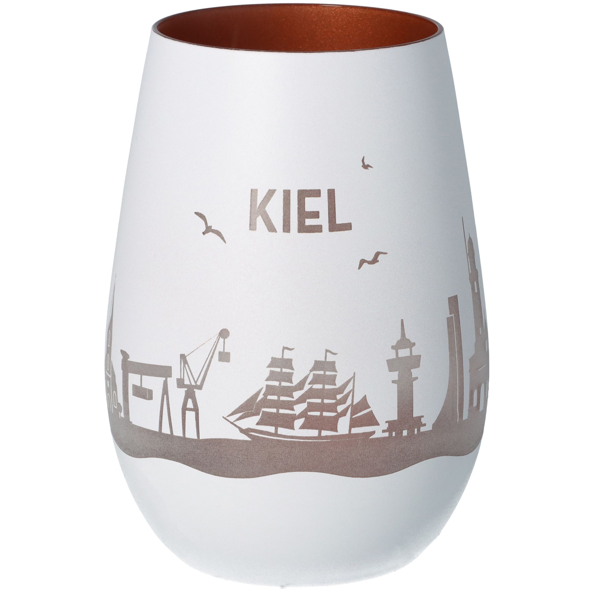 Windlicht Skyline Kiel Weiß/Bronze Töpferei, Einmachglas, Vase, Glas, Porzellan