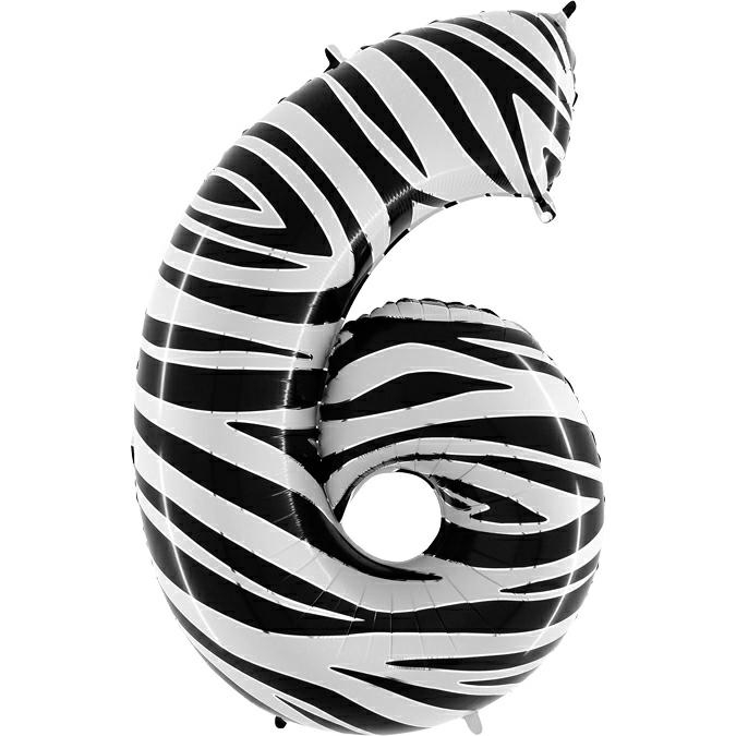 Folienballon Zahl 6 Zebra 100 cm