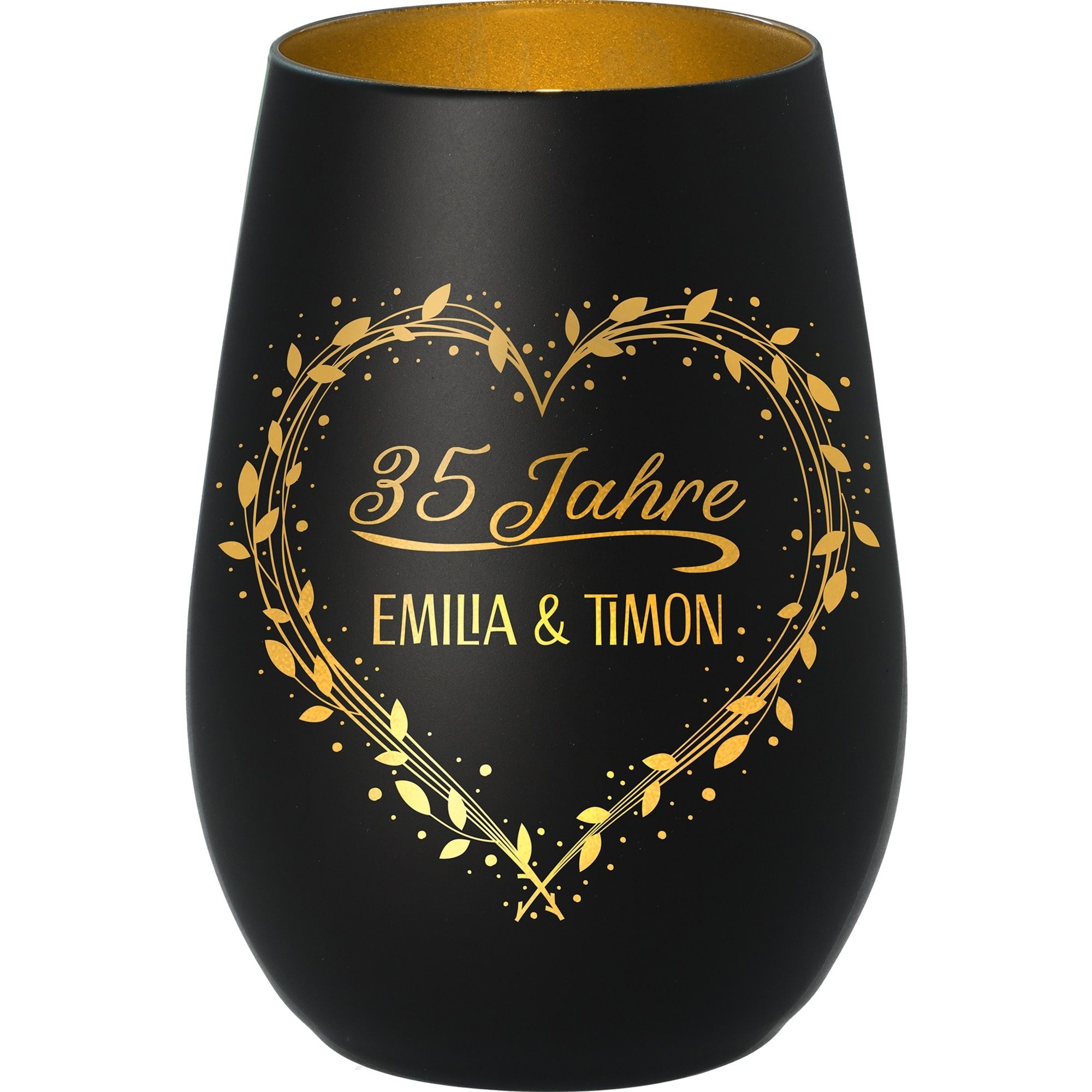 848ee25957303190537f8851a8f25ff41a94deab Windlicht Jubiläum "Namen+Zahl" Schwarz/Gold