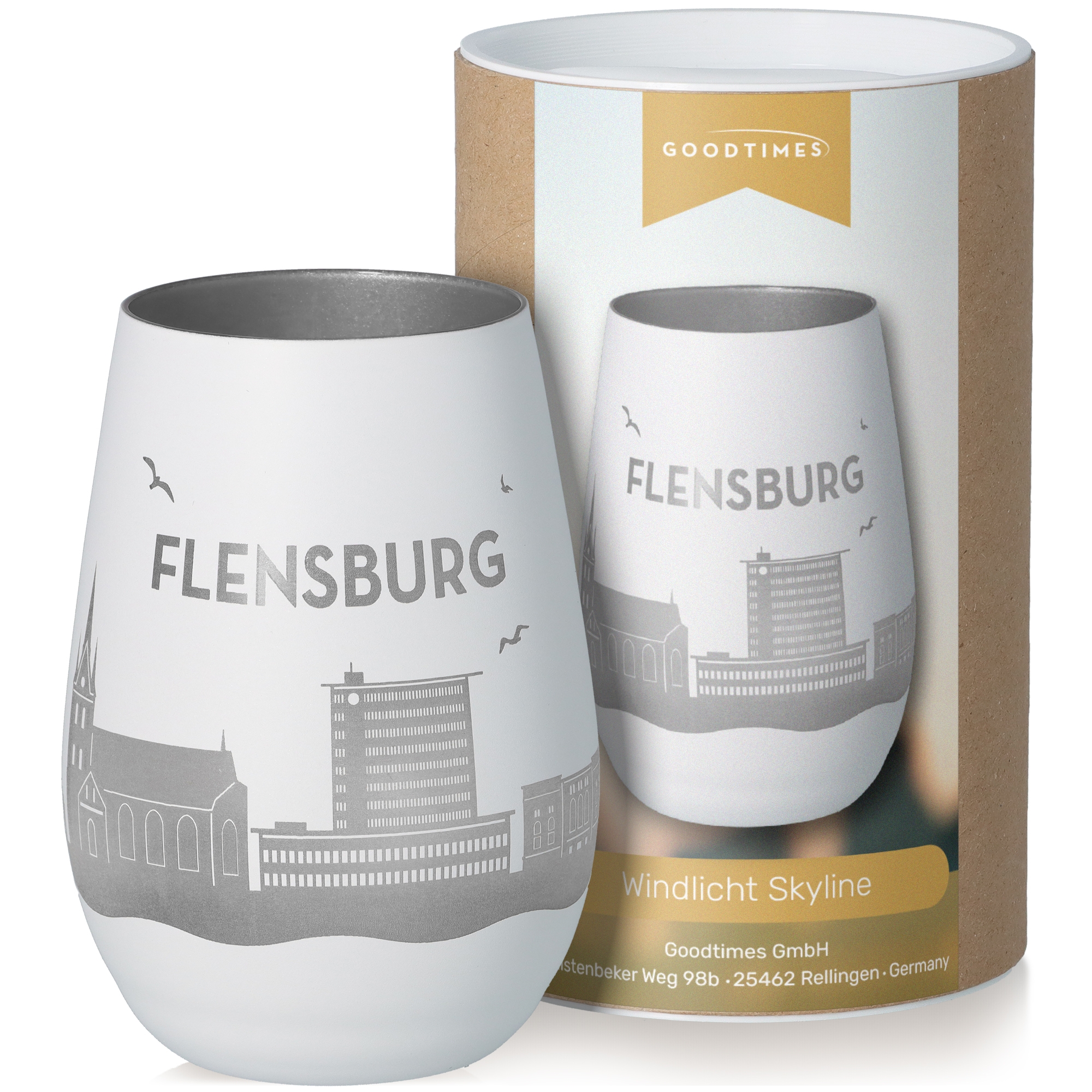 Windlicht Skyline Flensburg Weiß/Silber Windlicht Skyline Flensburg Weiß/Silber