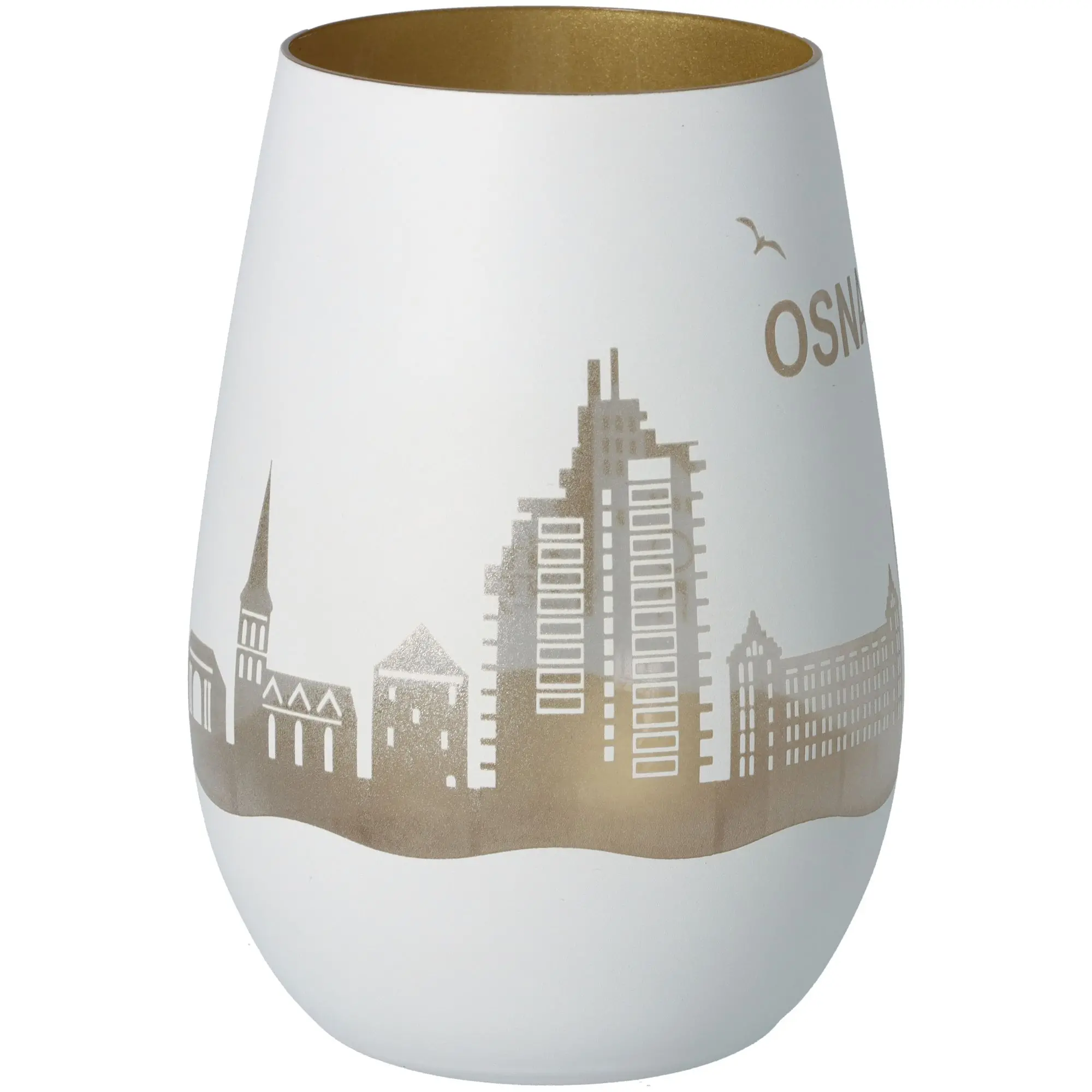Windlicht Skyline Osnabrück Weiß/Gold