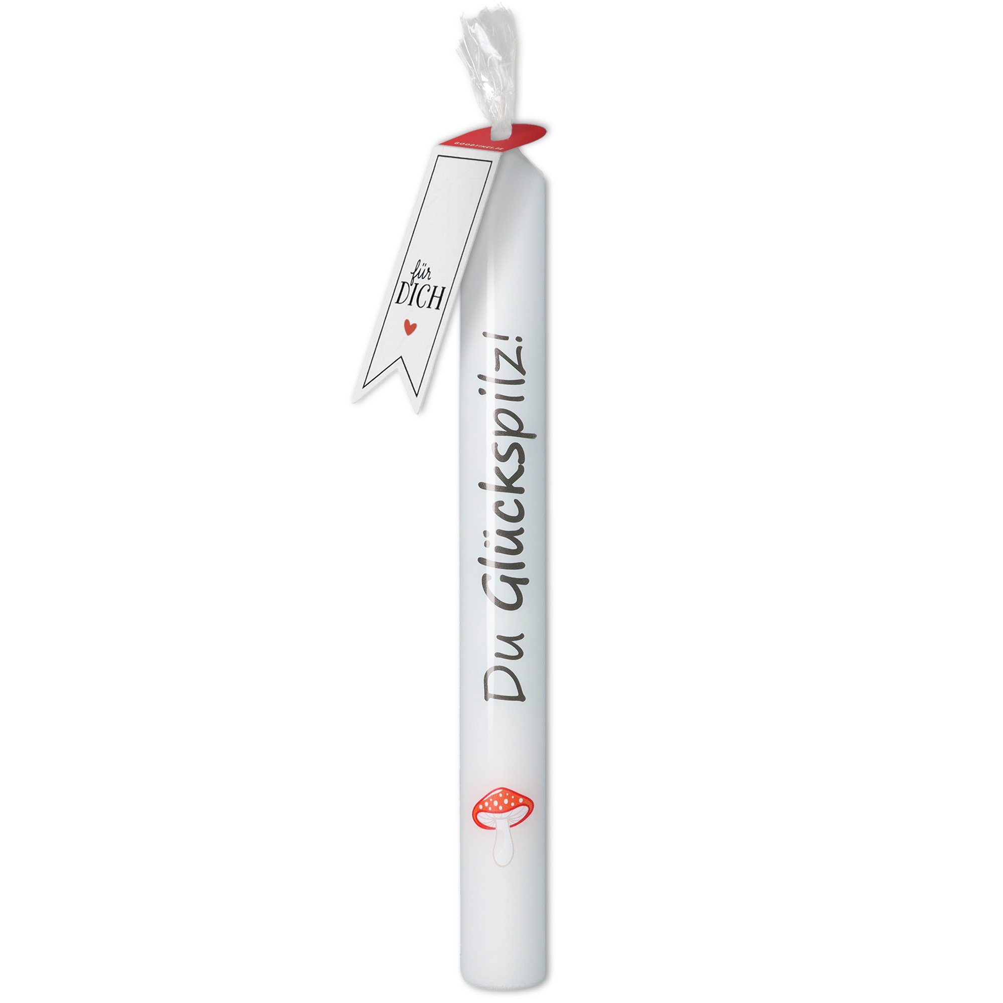 Kerze Weiß mit Pilz "Du Glückspilz" Kerze Weiß mit Pilz "Du Glückspilz"