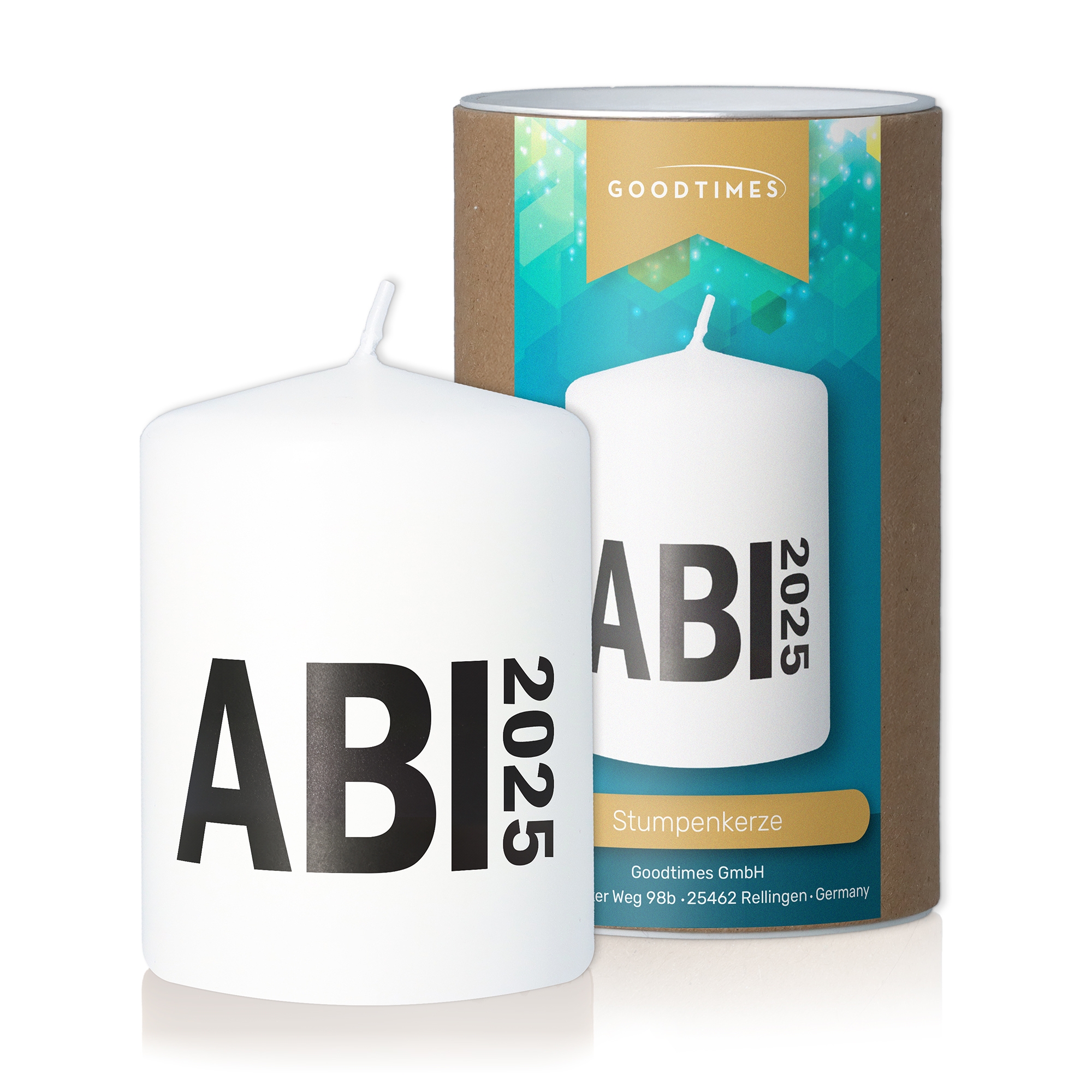 Stumpenkerze Weiß "ABI 2025"