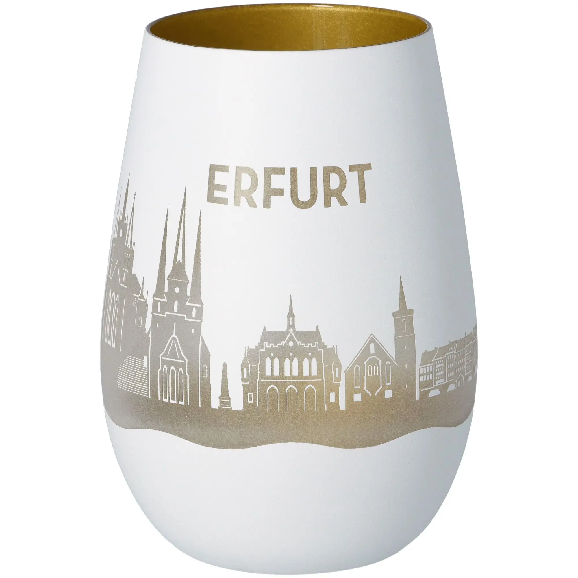 Windlicht Skyline Erfurt Weiß/Gold
