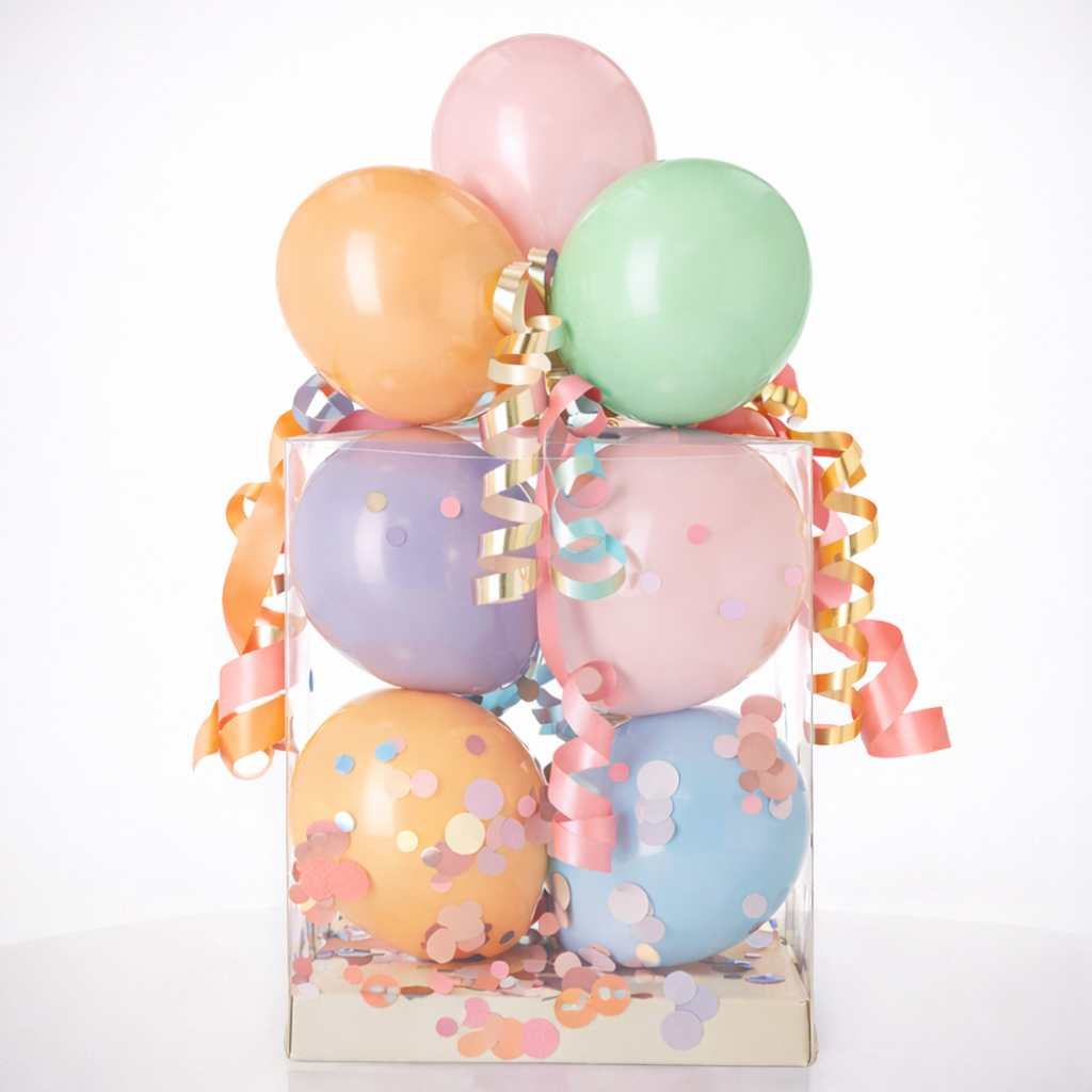 balloons, gift, confetti, box, decorations