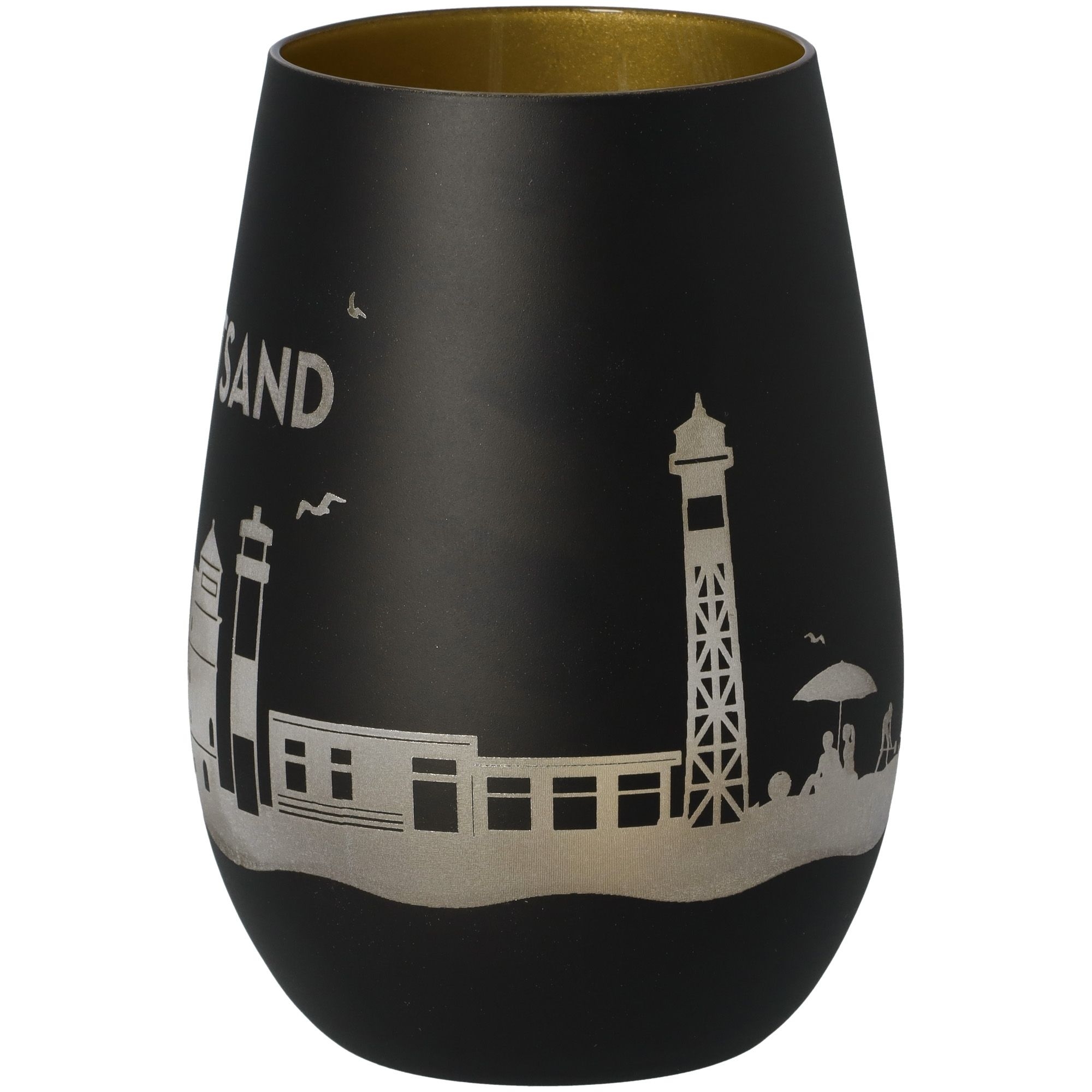 Windlicht Skyline Krautsand Schwarz/Gold Töpferei, Krug, Vase, Tasse