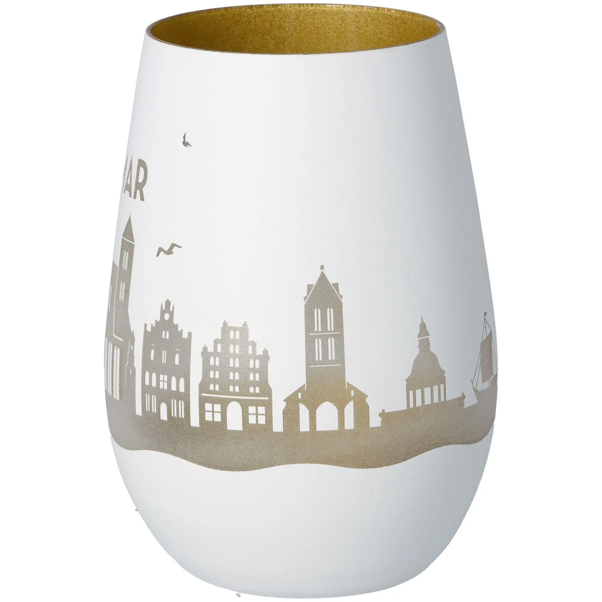 Windlicht Skyline Wismar Weiß/Gold