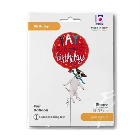 Folienballon "Yay Birthday Dog" 95cm Tier, Hund, Säugetier, Haustier