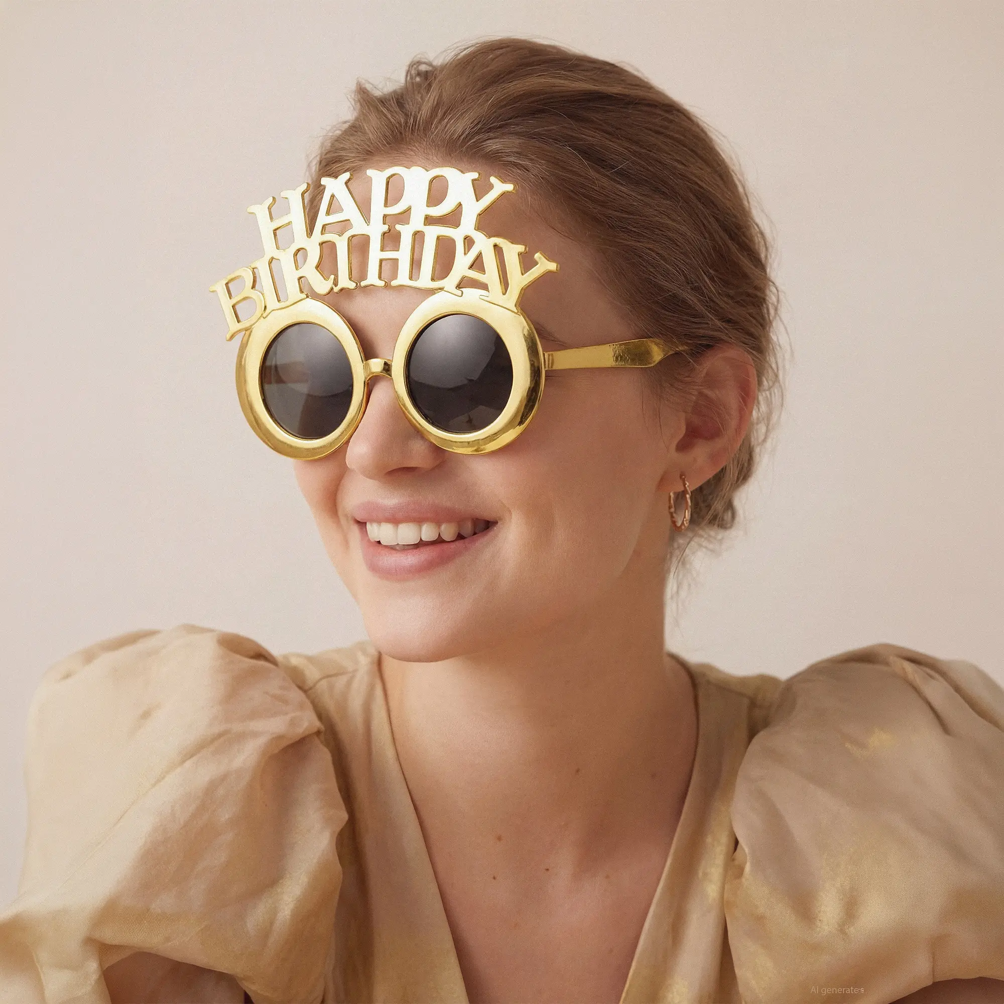 birthday, brille, gold, rund, mode