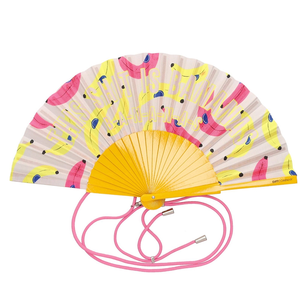 Fächer, Handfächer, Gelb, Pink, Fransenband