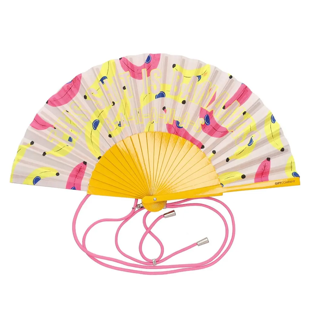 Fächer, Handfächer, Gelb, Pink, Fransenband