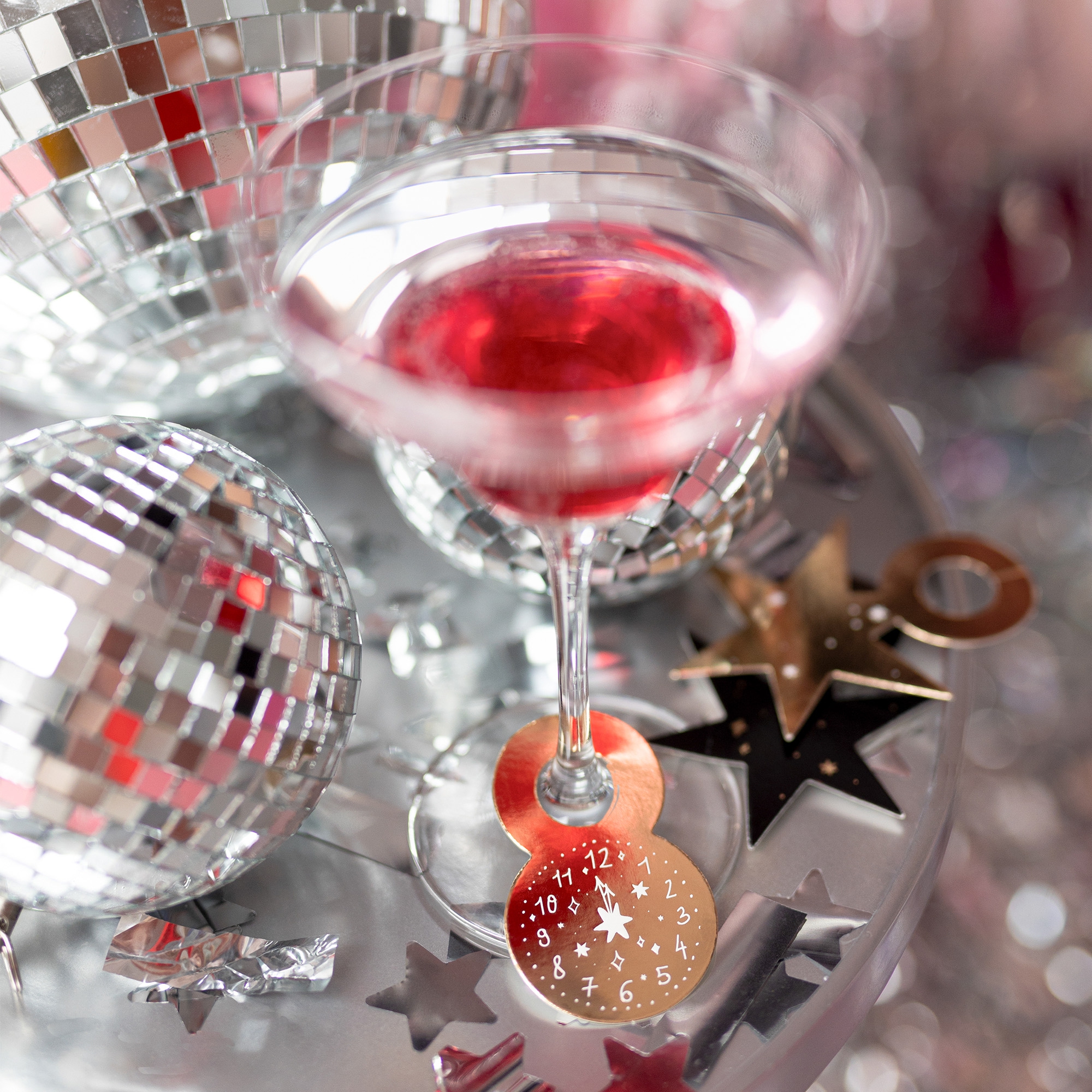 6 Glasanhänger Happy New Year Glas, Getränk, Cocktail, Kelch, Sphäre