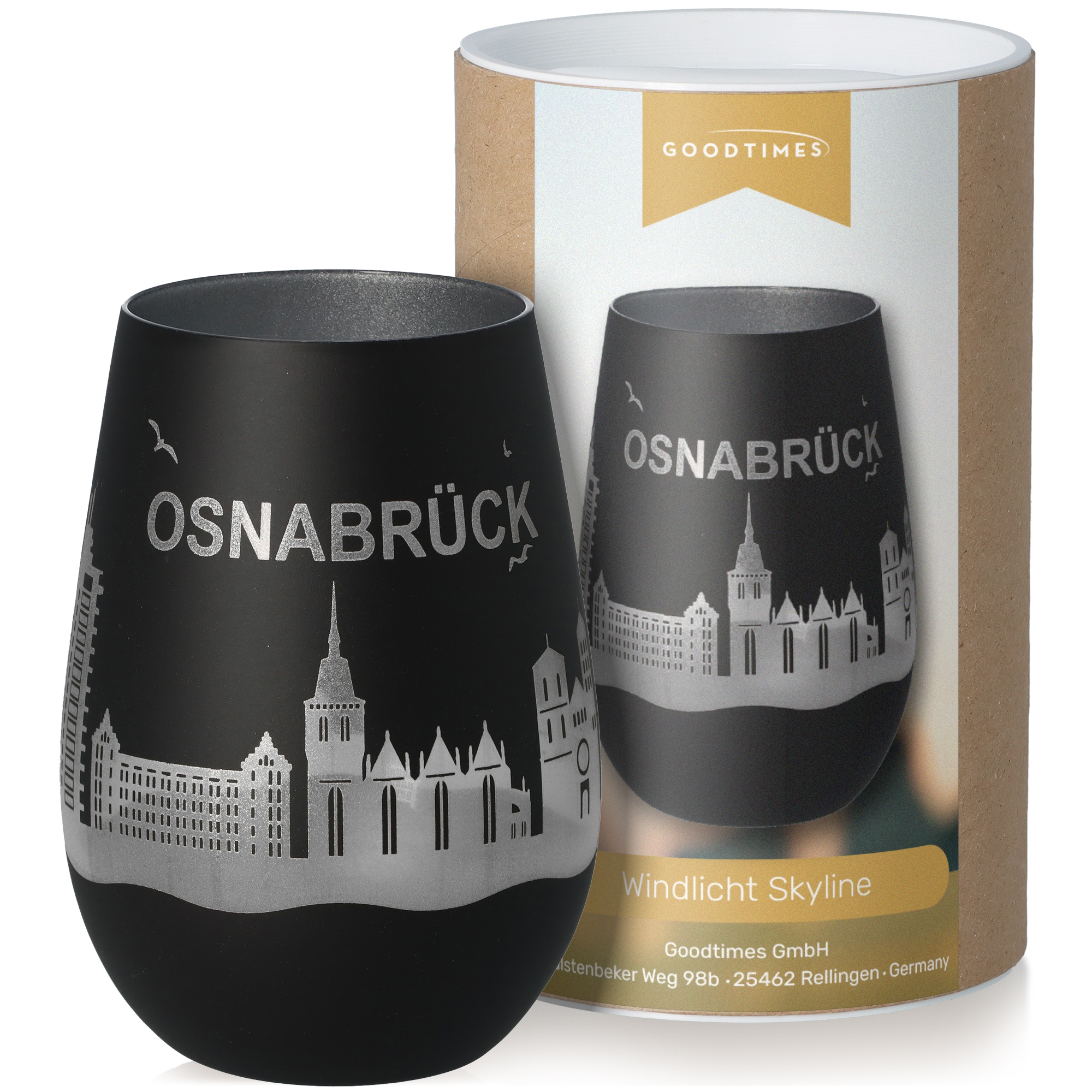 Windlicht Skyline Osnabrück Schwarz/Silber Töpferei, Krug